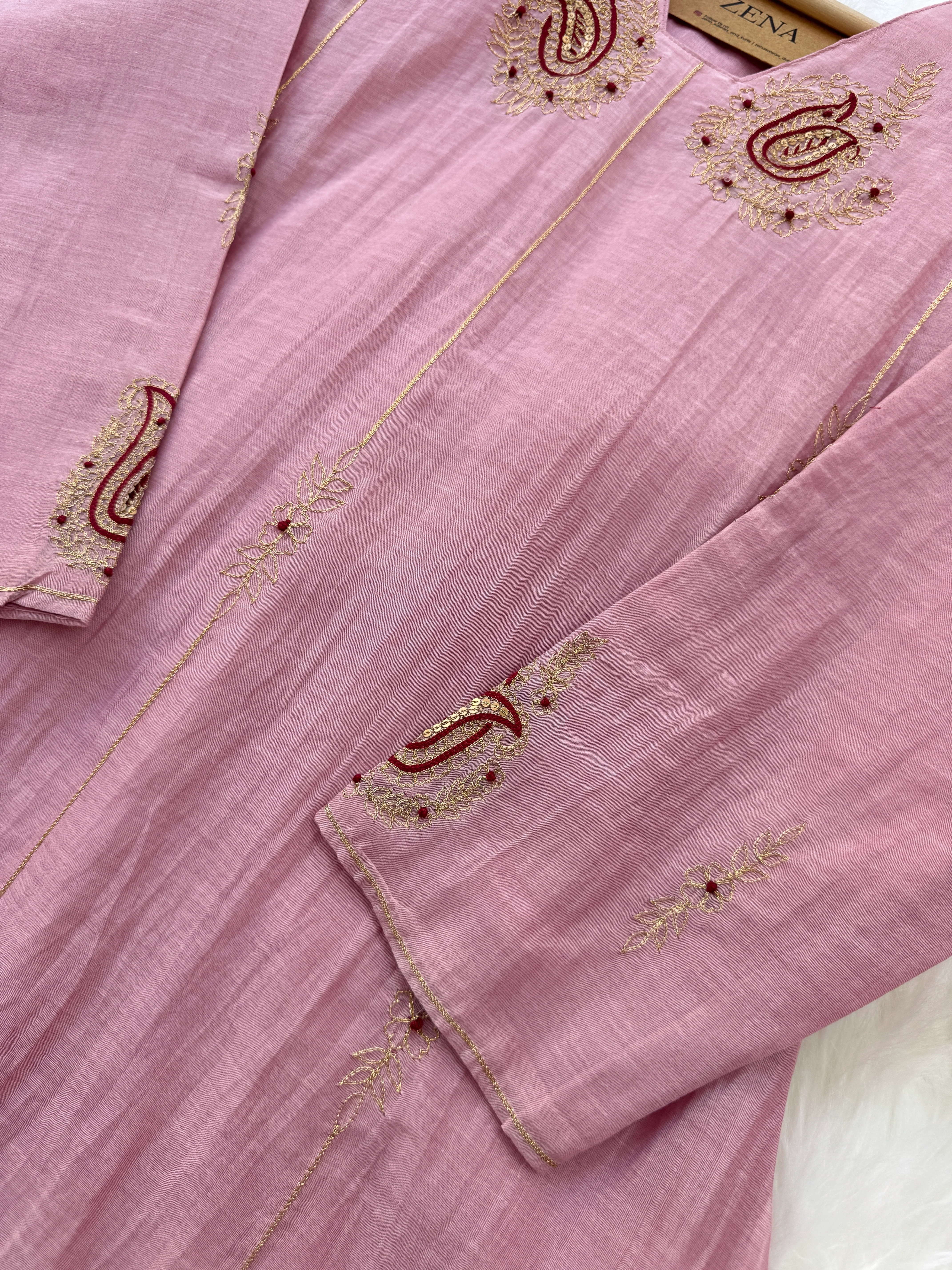 ✨ Premium Mul Chanderi Handwork Kurti Set – Top, Bottom & Dupatta ✨ - Image 4