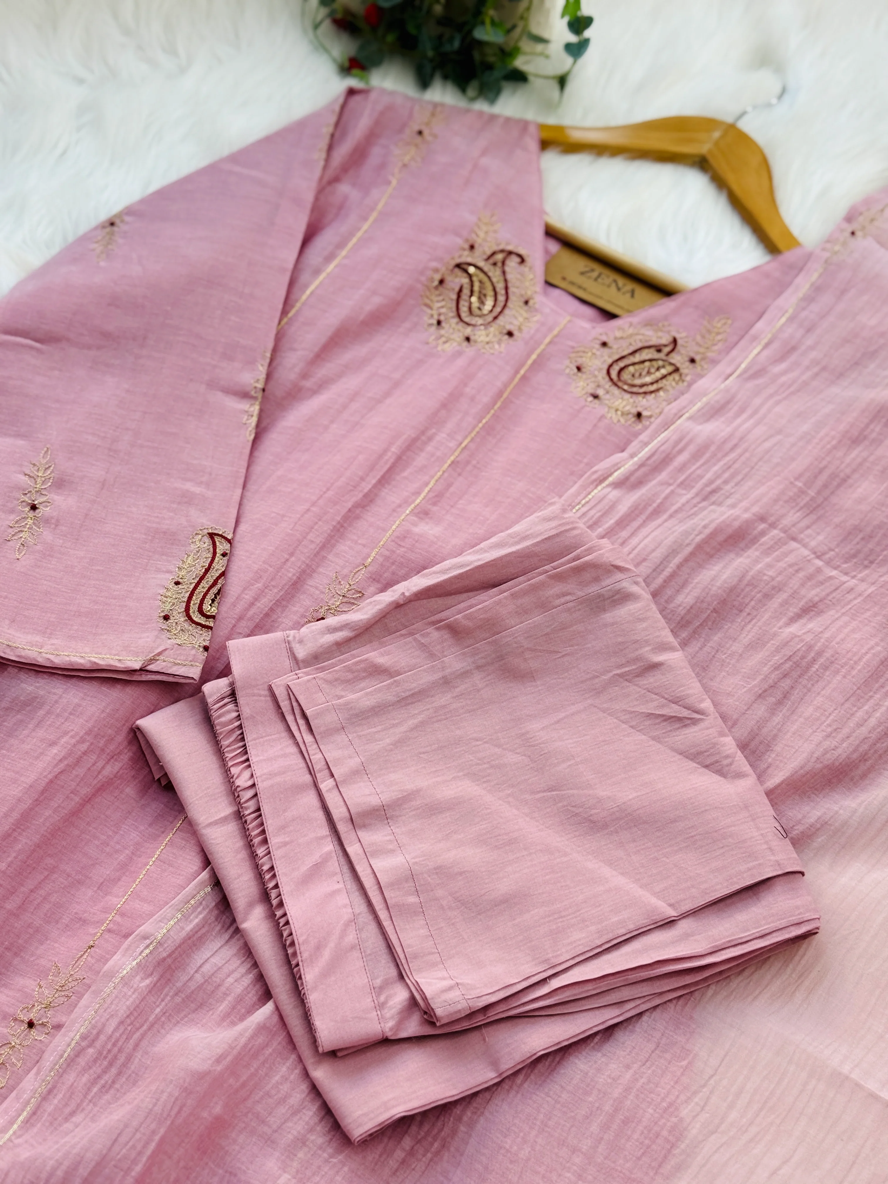 ✨ Premium Mul Chanderi Handwork Kurti Set – Top, Bottom & Dupatta ✨ - Image 5