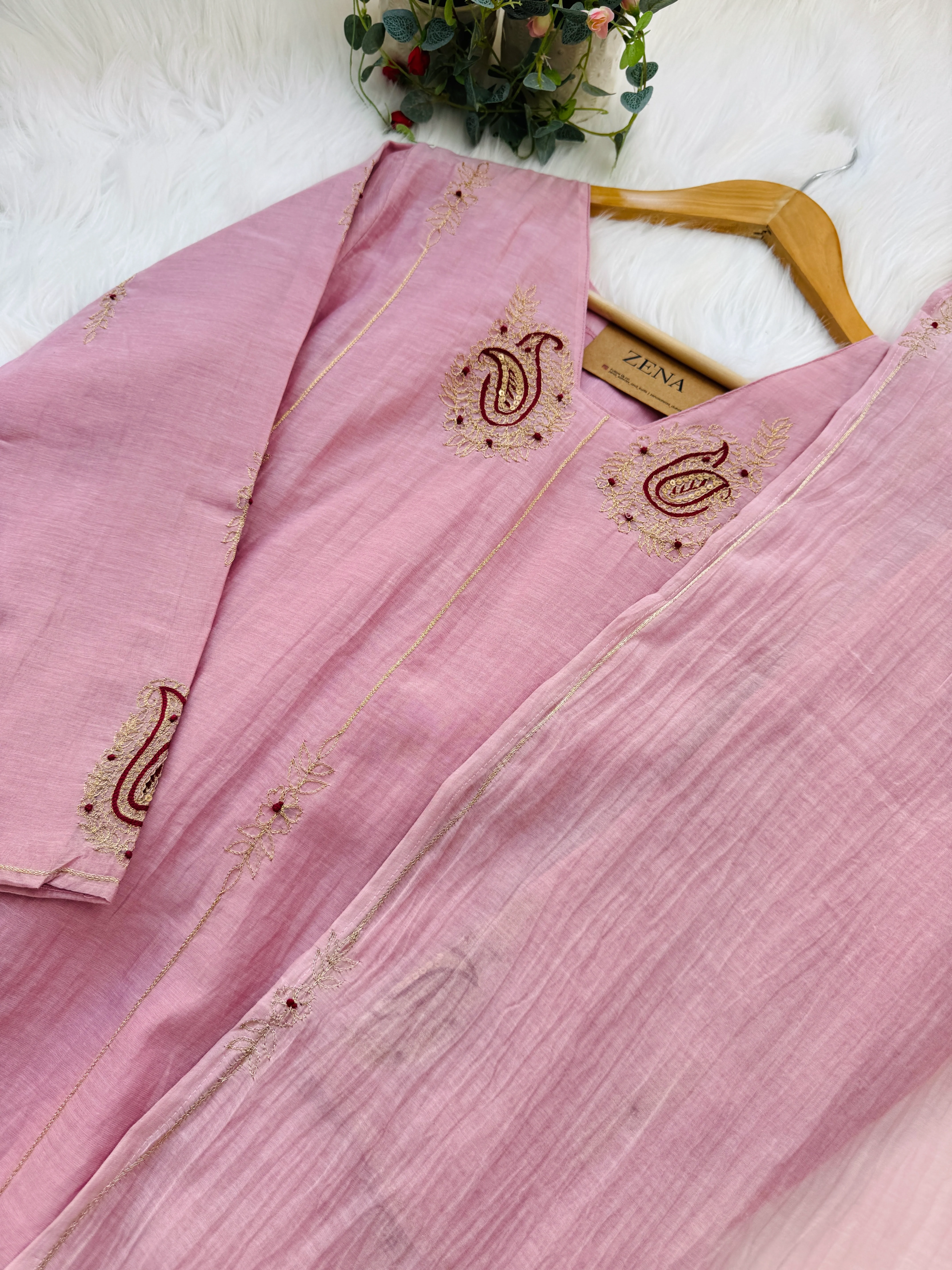 ✨ Premium Mul Chanderi Handwork Kurti Set – Top, Bottom & Dupatta ✨ - Image 6