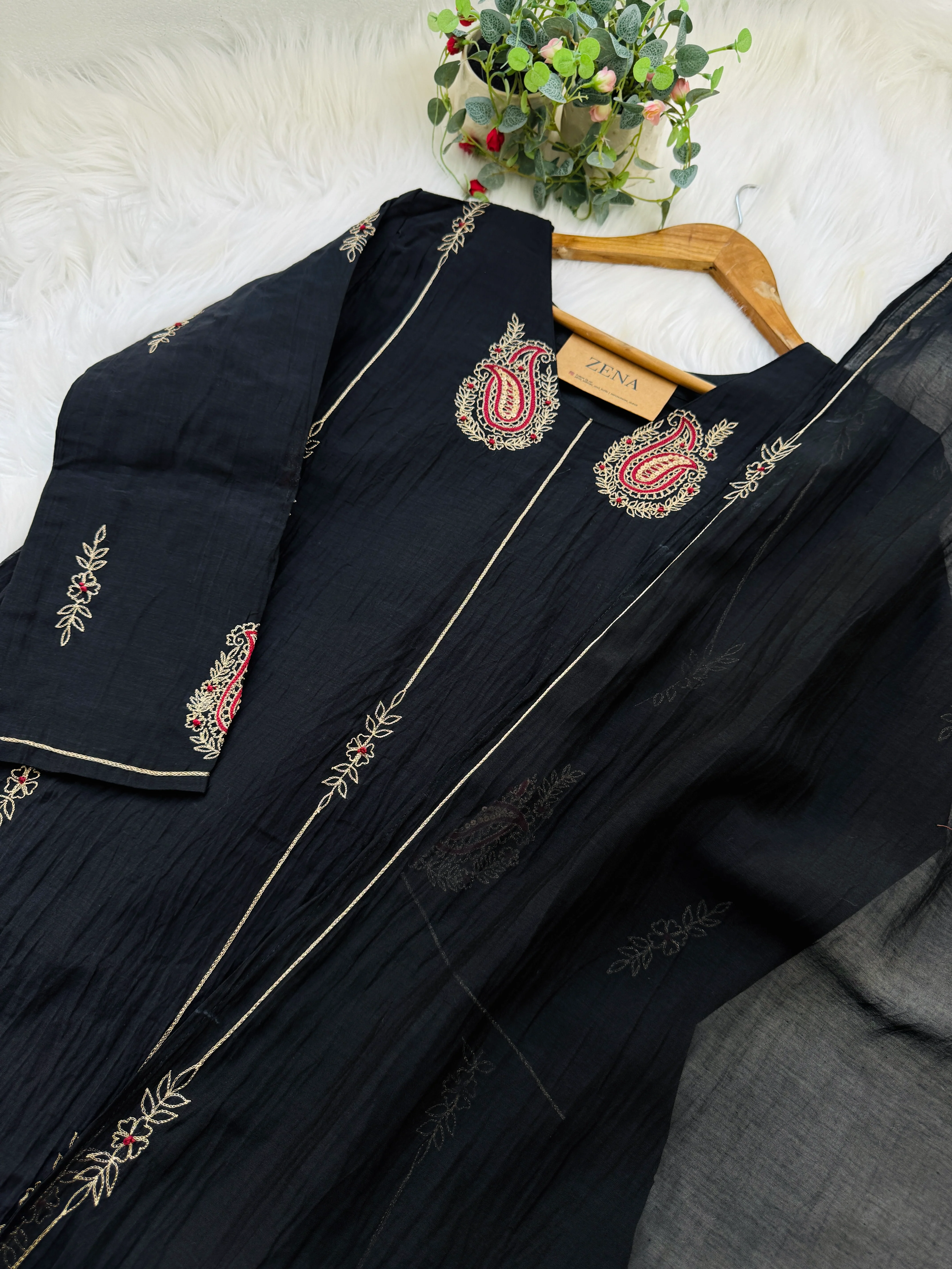 ✨ Premium Mul Chanderi Handwork Kurti Set – Top, Bottom & Dupatta ✨ - Image 4