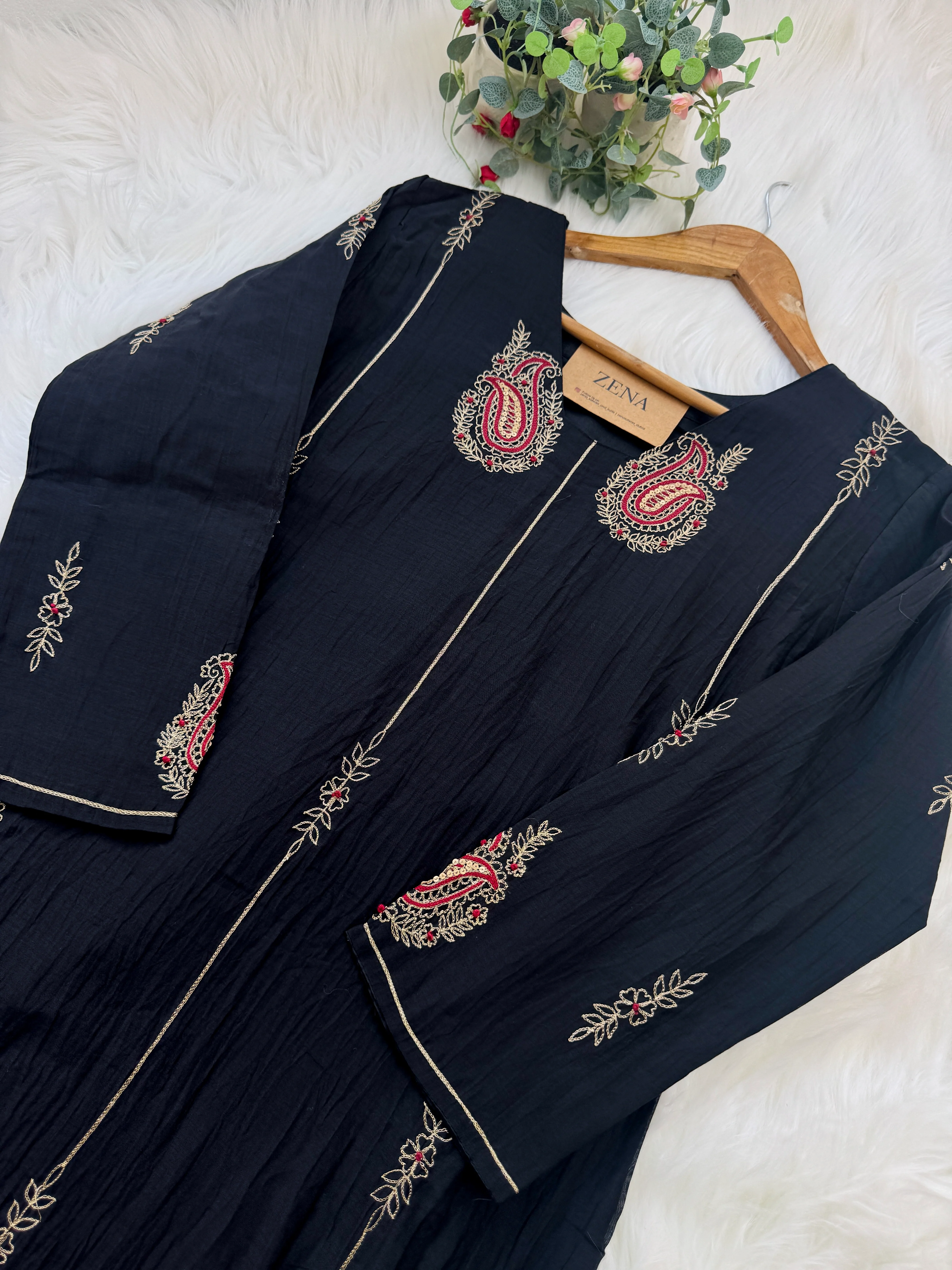 ✨ Premium Mul Chanderi Handwork Kurti Set – Top, Bottom & Dupatta ✨ - Image 5