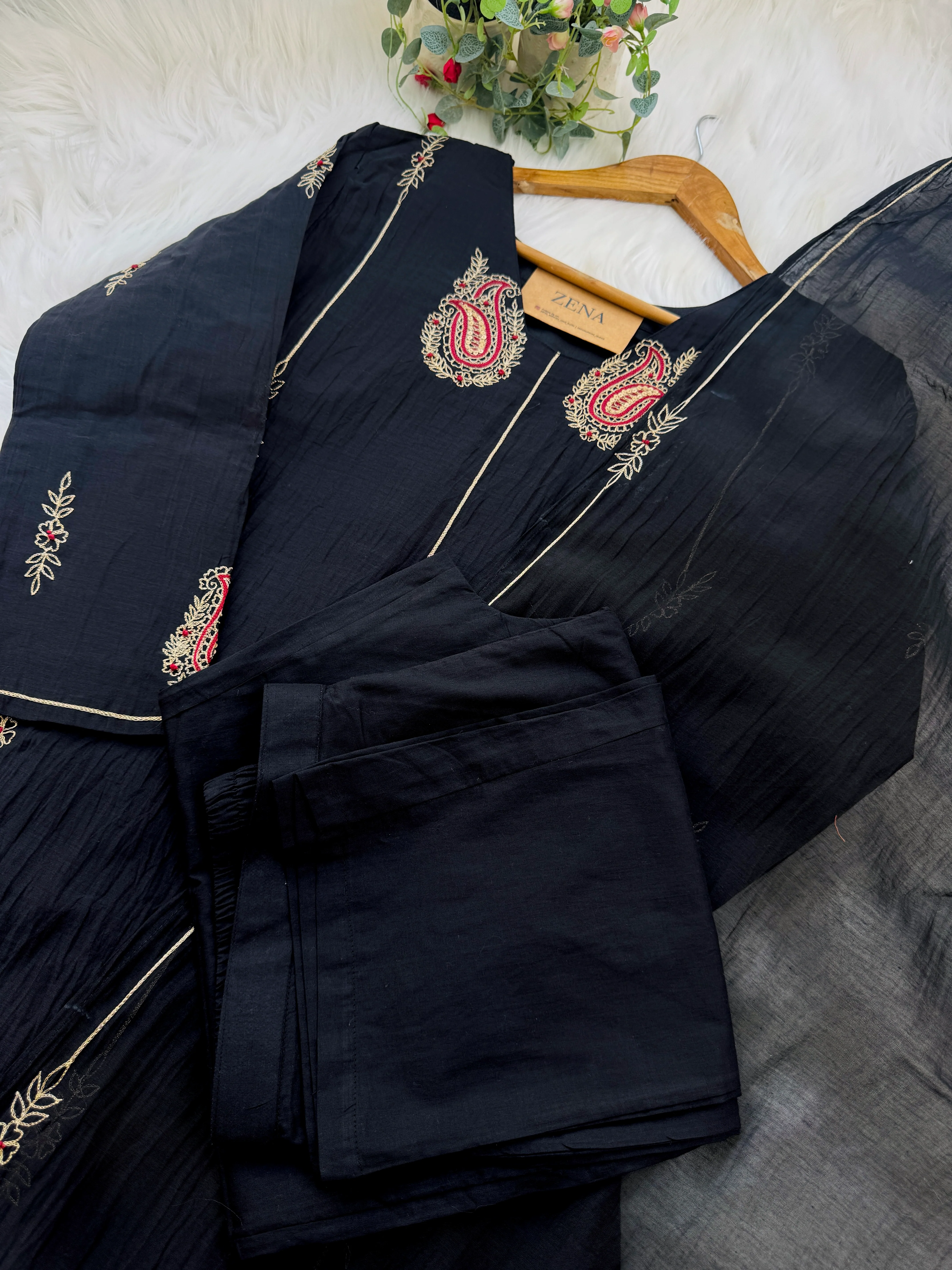 ✨ Premium Mul Chanderi Handwork Kurti Set – Top, Bottom & Dupatta ✨ - Image 6
