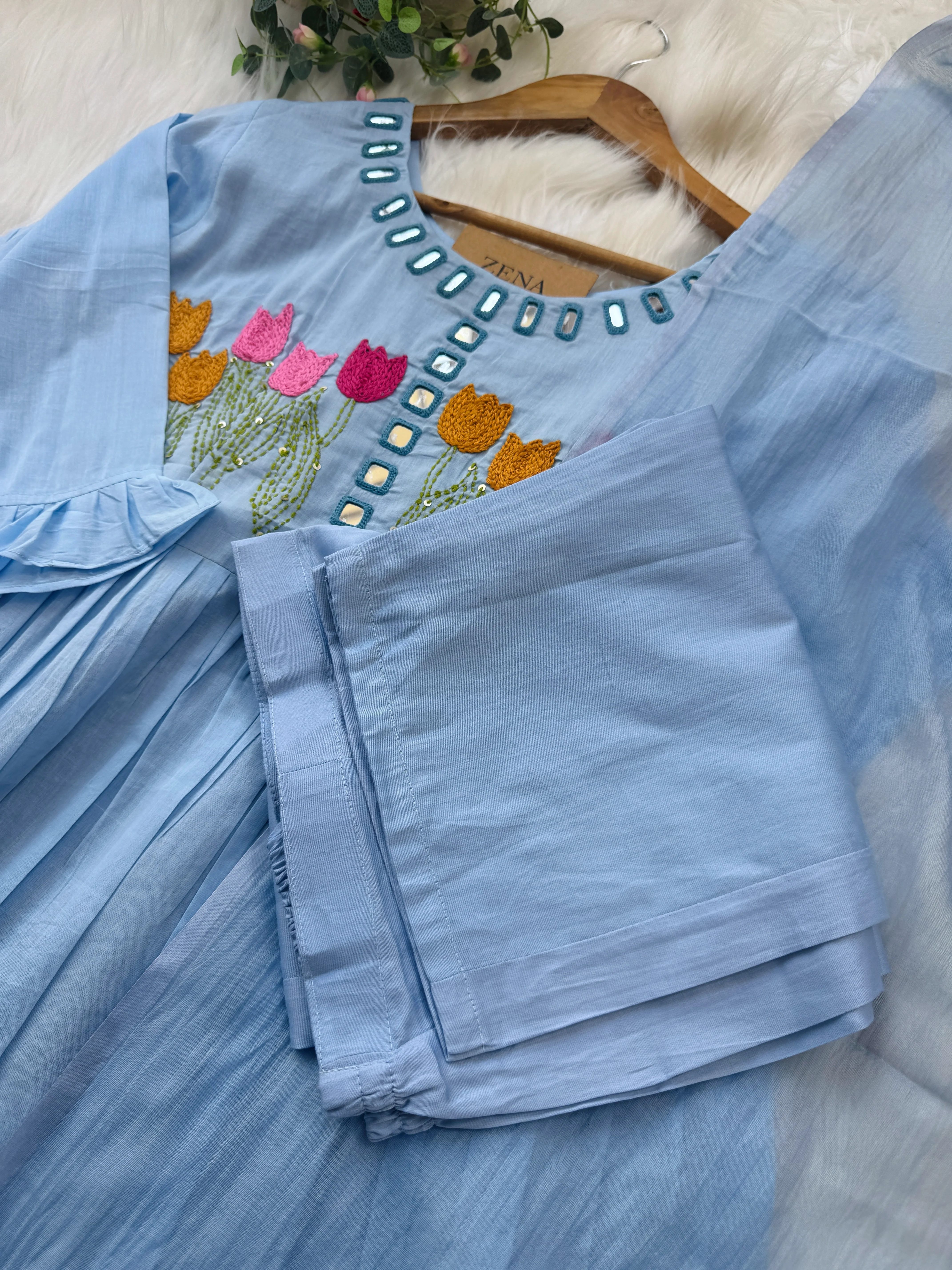 β¨ Premium Mul Chanderi Mirror Work Anarkali Set β¨ - Image 3