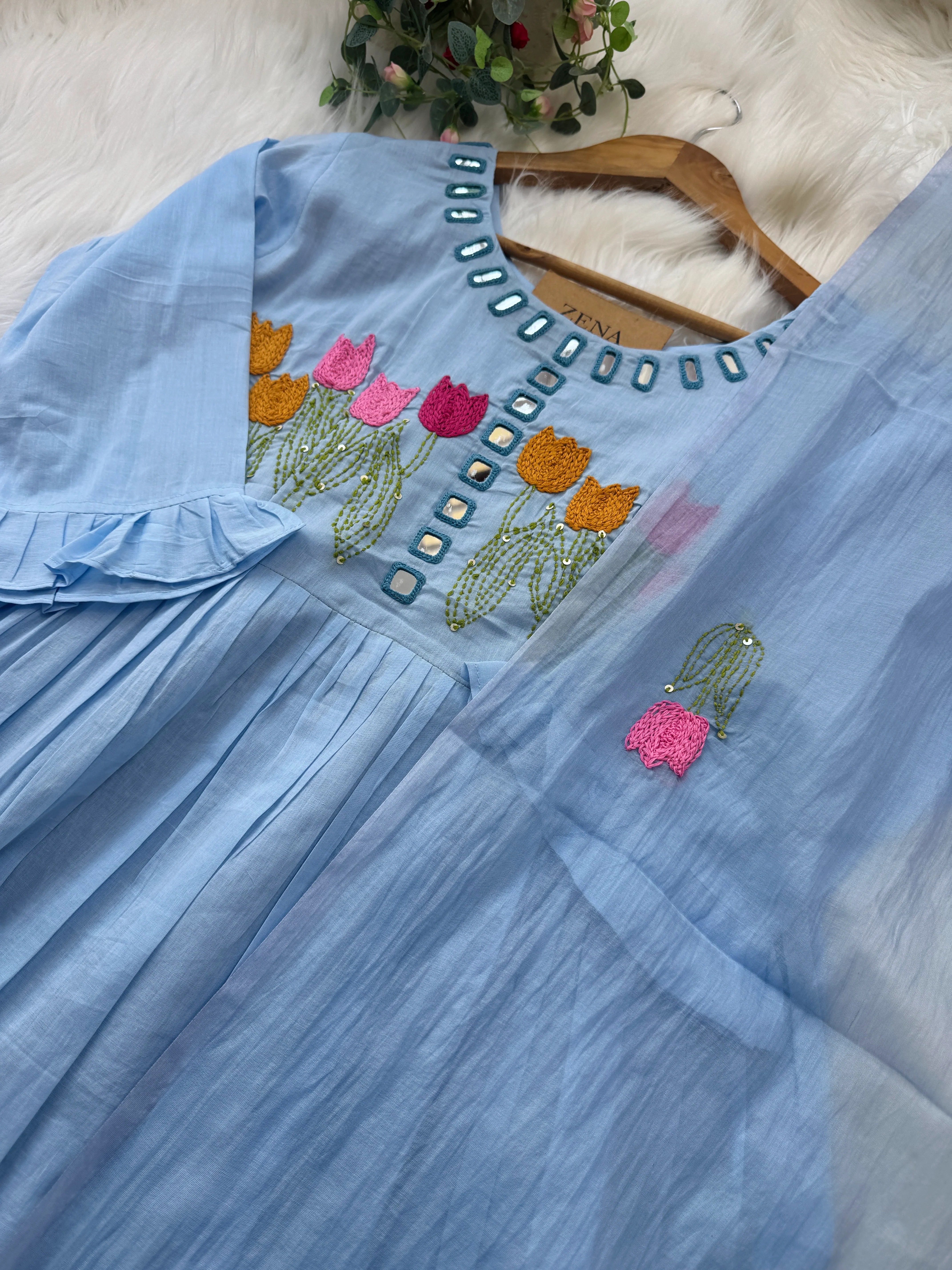β¨ Premium Mul Chanderi Mirror Work Anarkali Set β¨ - Image 4