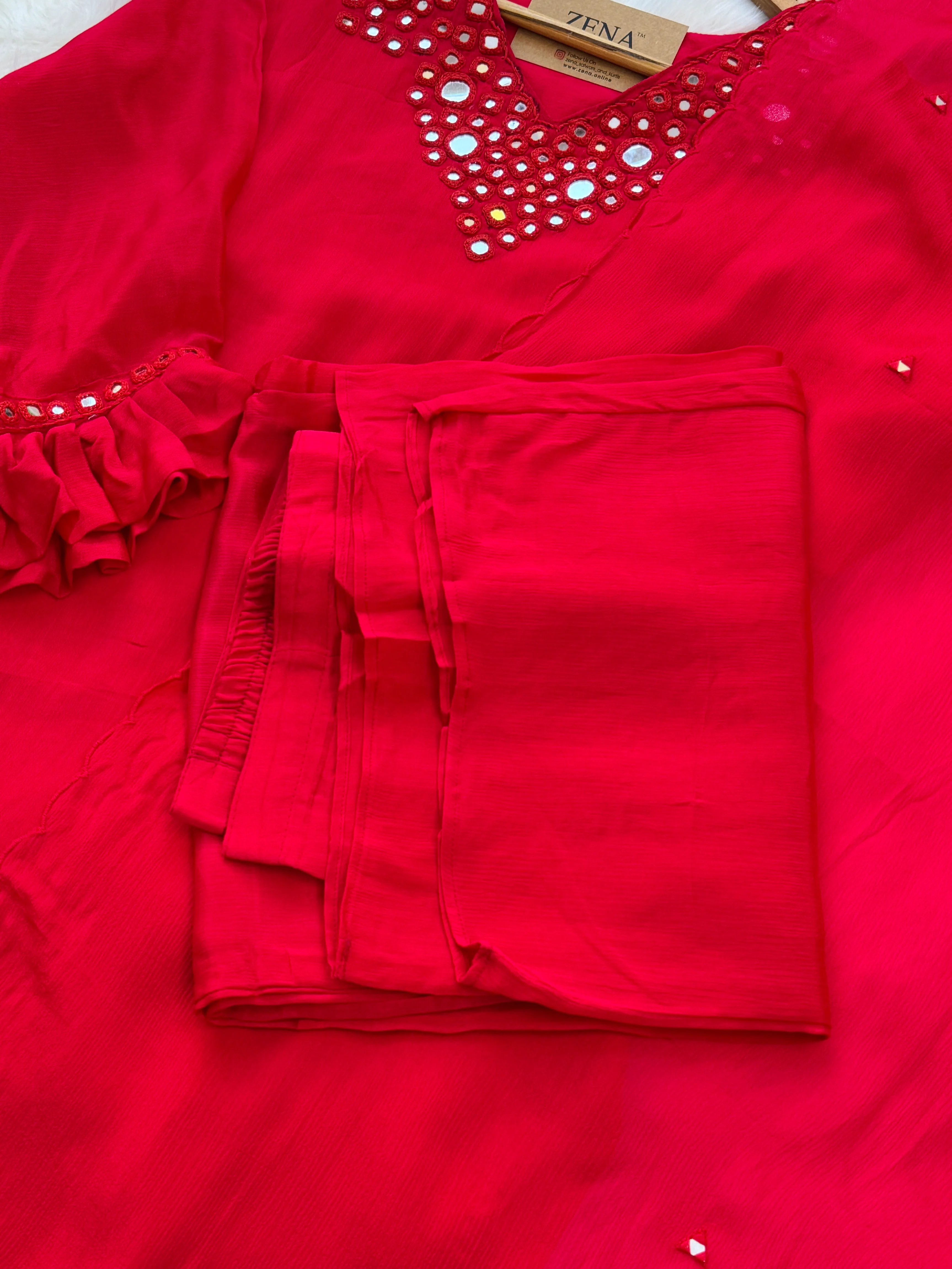 ✨ Premium Mul Chanderi Mirror Work Kurti Set ✨ - Image 3