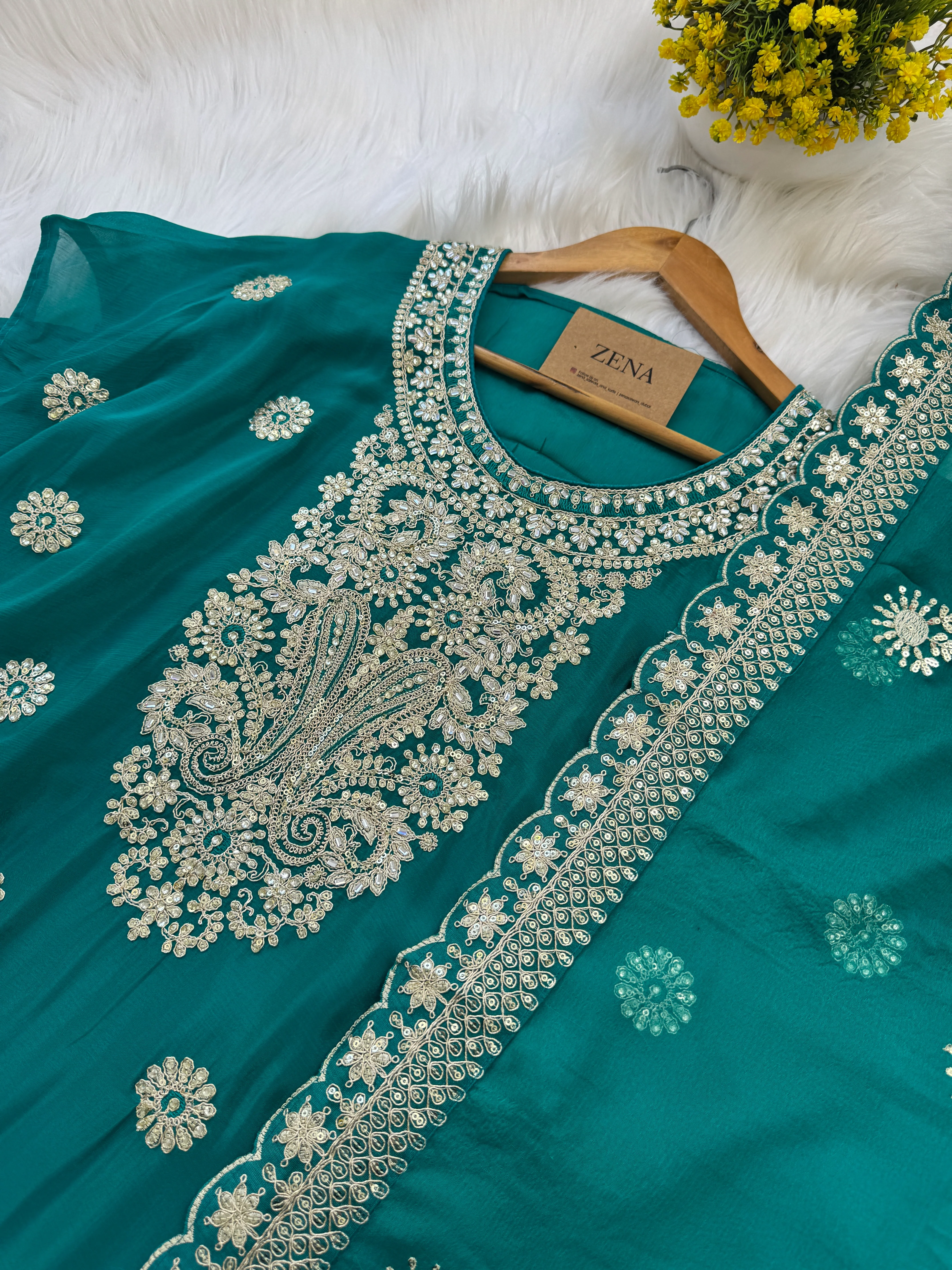 β¨ Pure Chinnon Semi-Stitched Party Wear Suit β¨ - Image 3