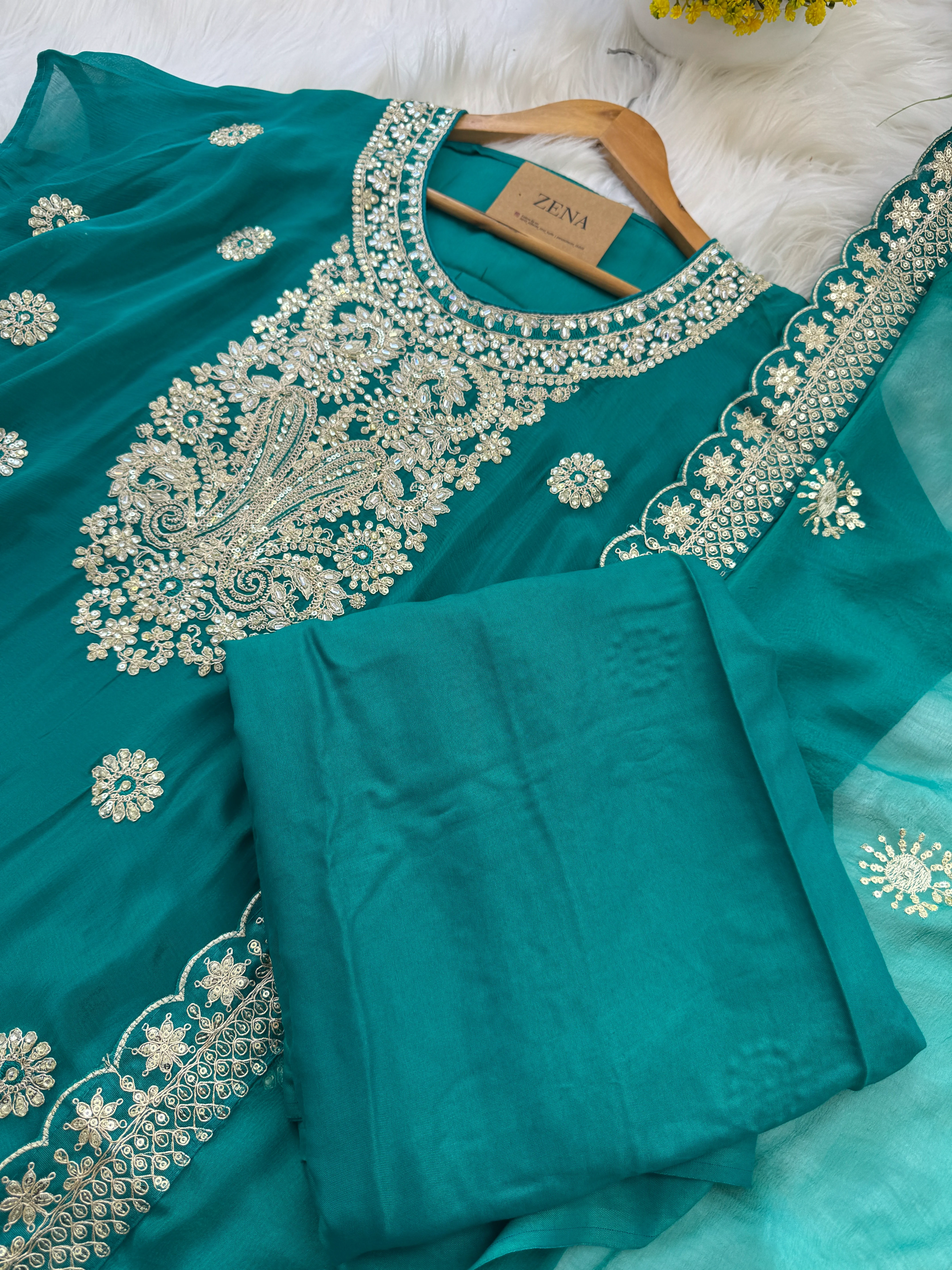 β¨ Pure Chinnon Semi-Stitched Party Wear Suit β¨ - Image 4