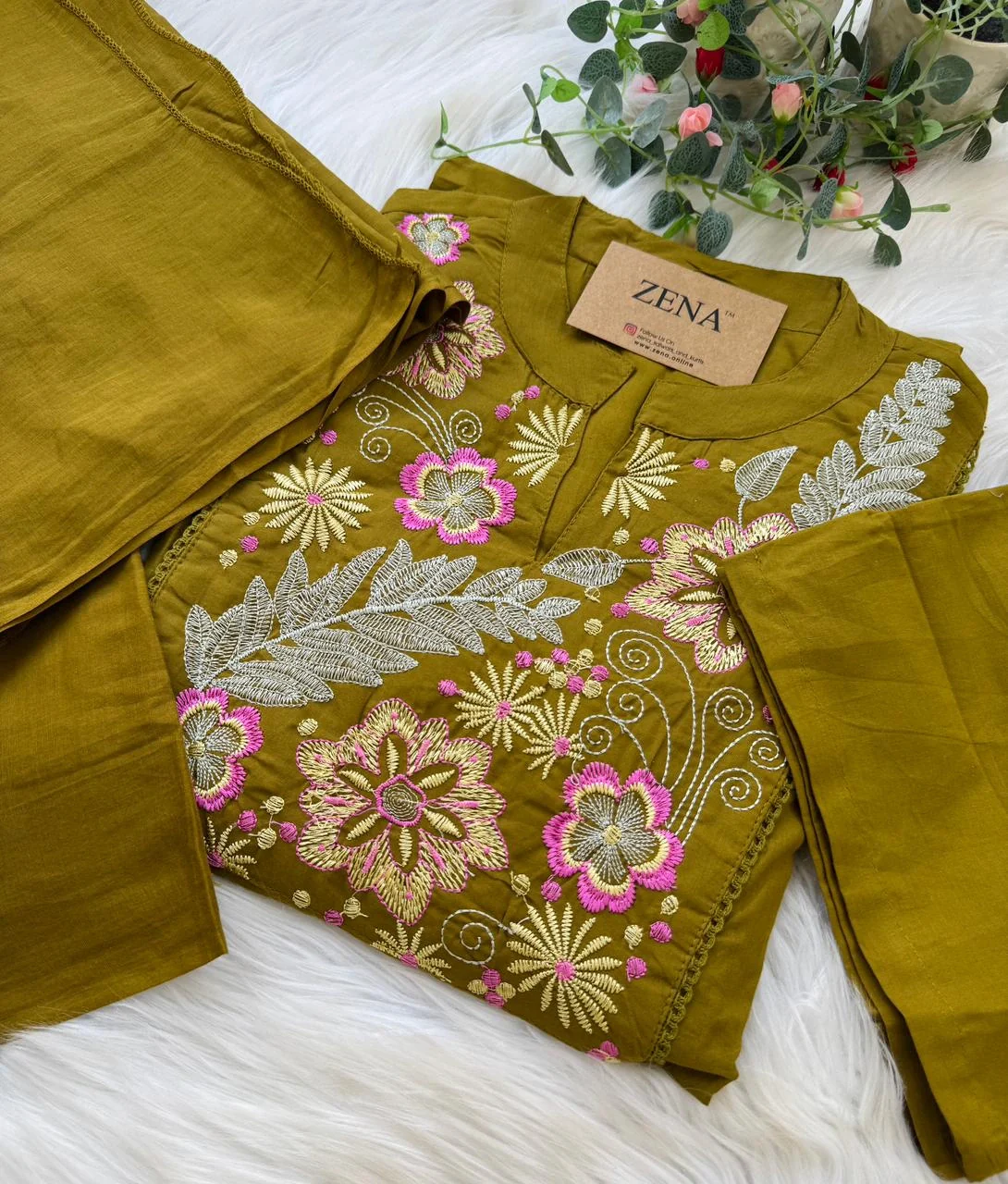 ✨ Pure Cotton Embroidered Kurti Set ✨