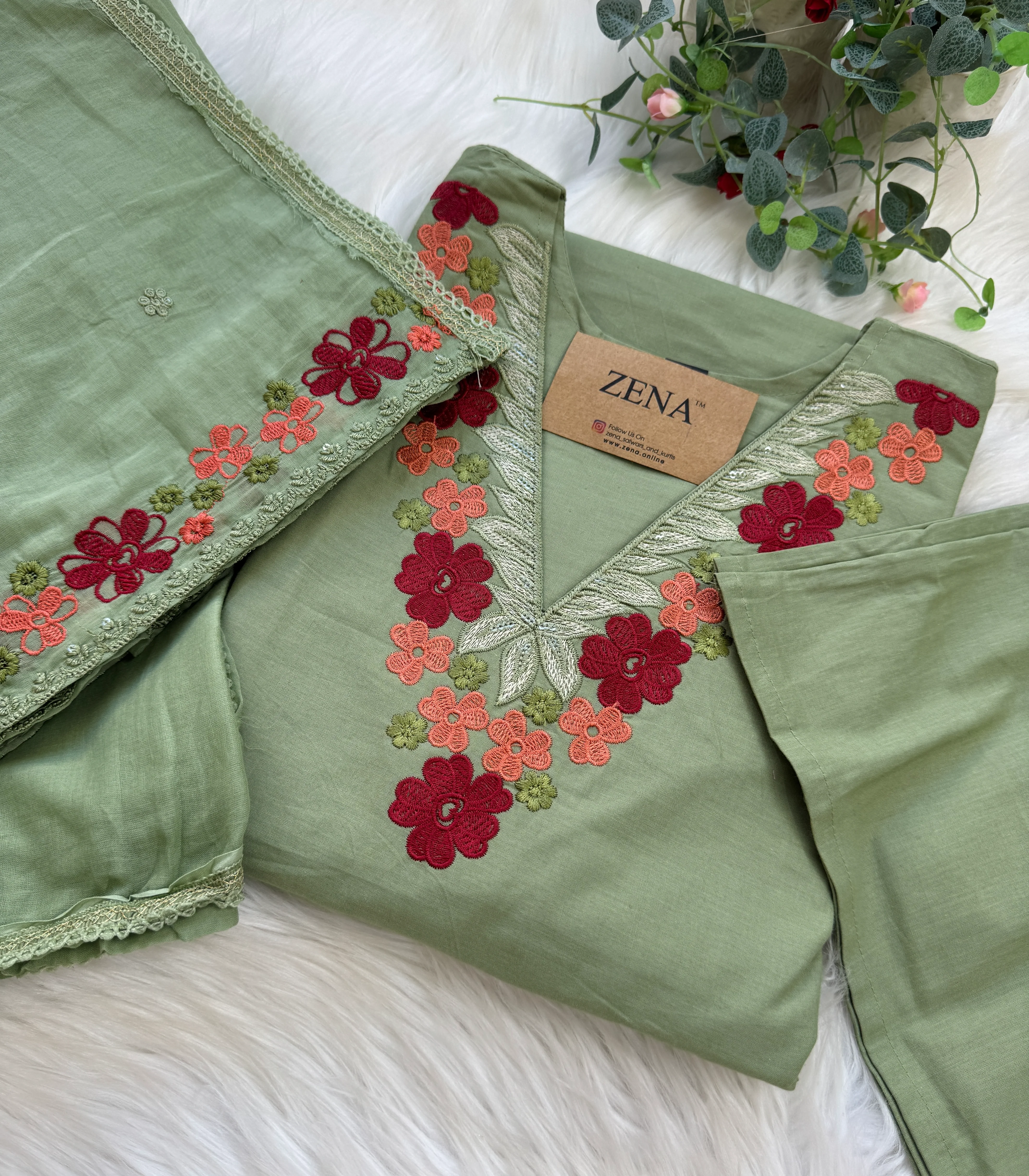 ✨ Pure Cotton Embroidered Kurti Set ✨