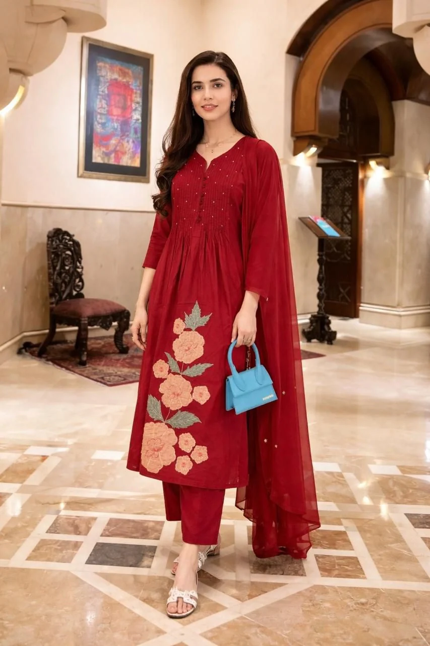 ✨ Pure Cotton Hand Detailed Anarkali Set – Appliqué Work ✨ - Image 2