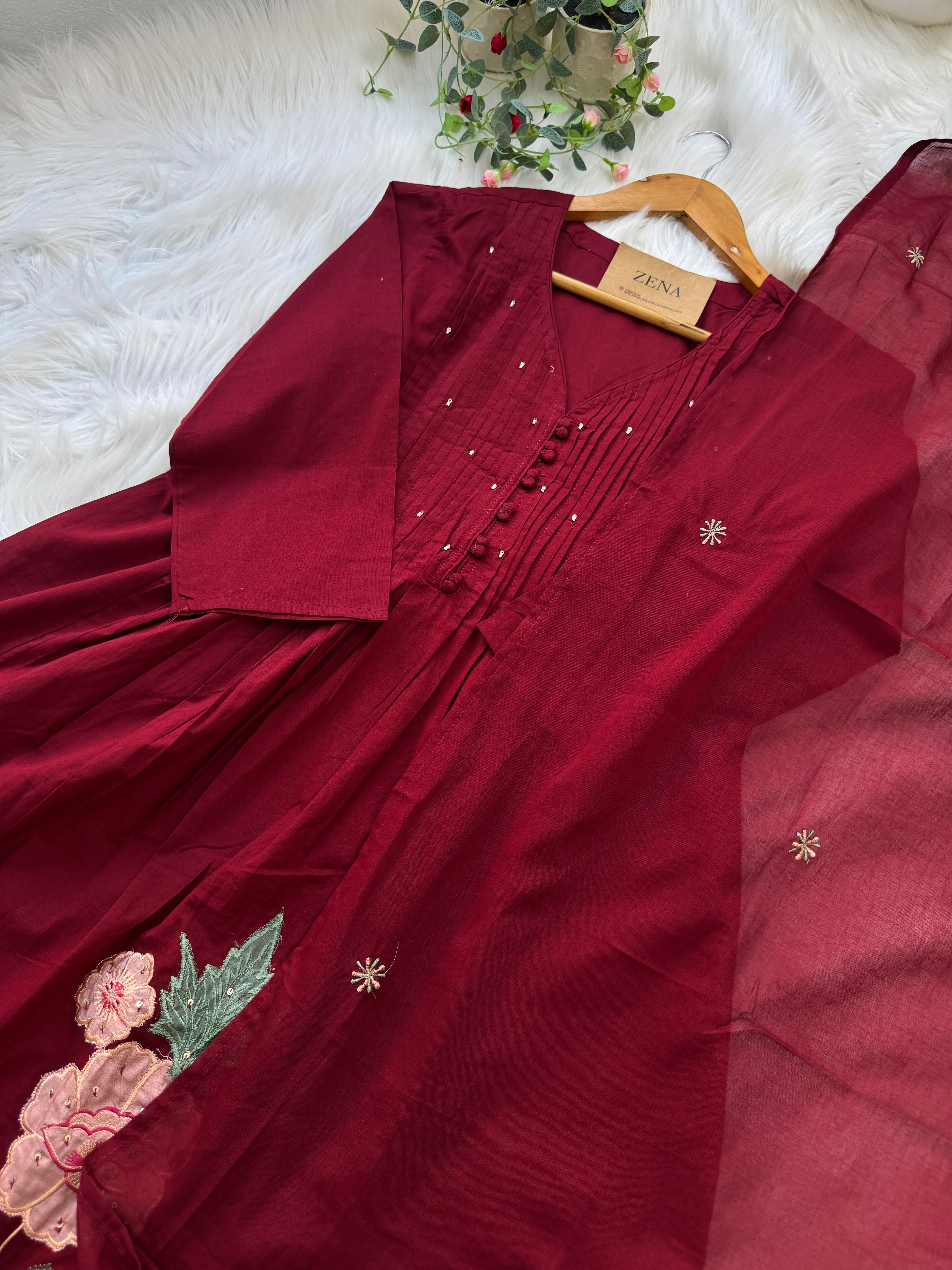 ✨ Pure Cotton Hand Detailed Anarkali Set – Appliqué Work ✨ - Image 6