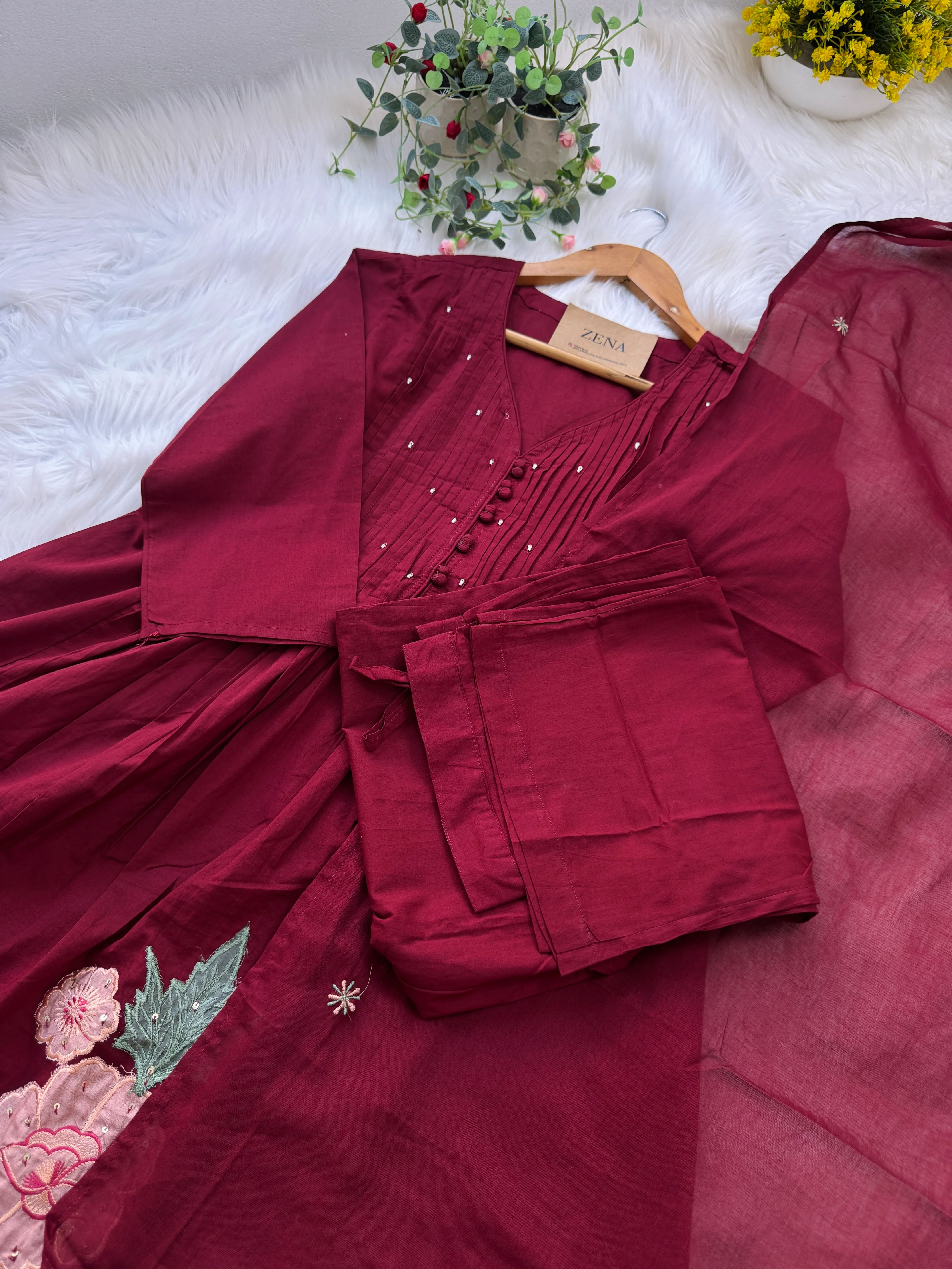 ✨ Pure Cotton Hand Detailed Anarkali Set – Appliqué Work ✨ - Image 8