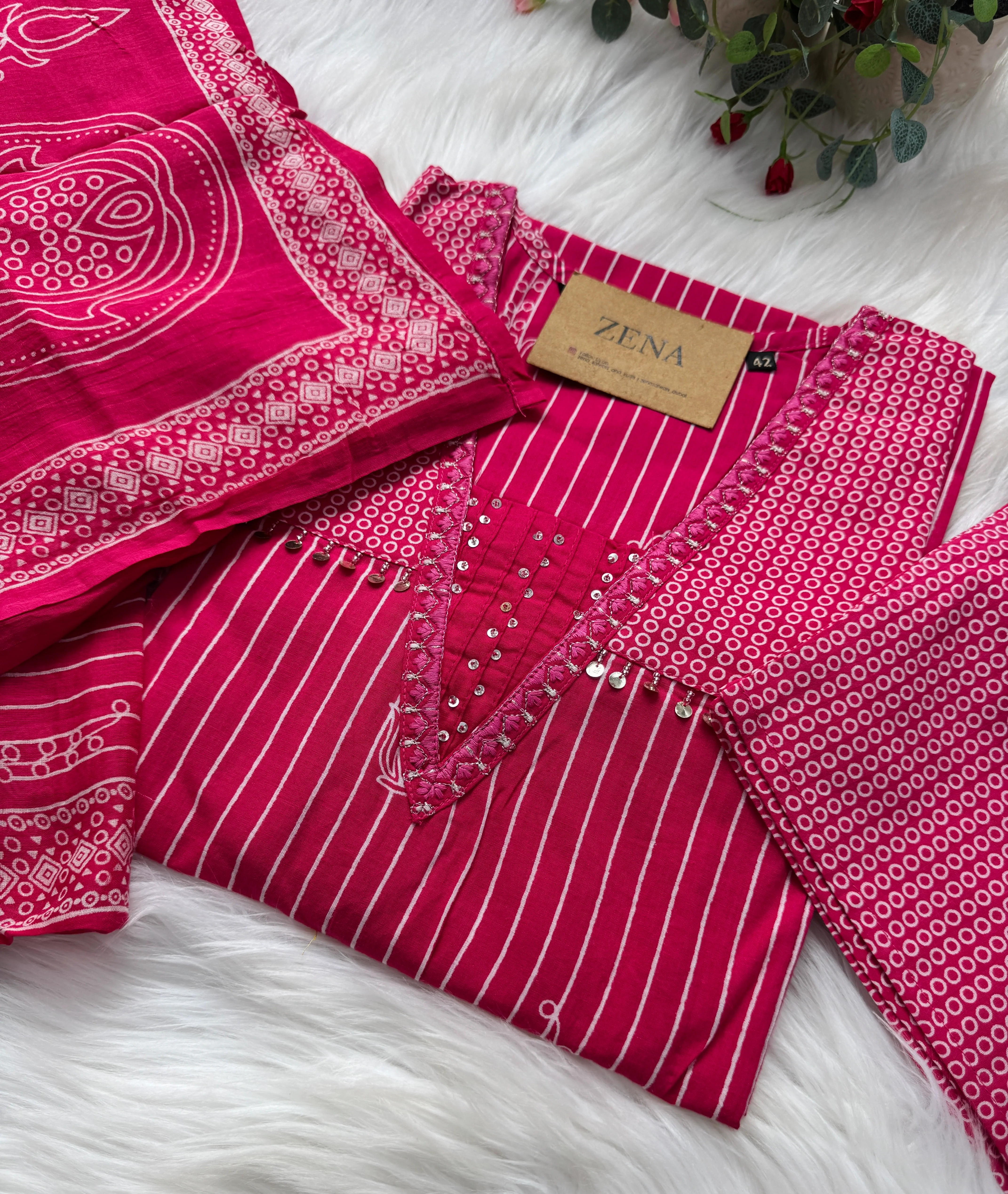 ✨ Pure Cotton Hand Detailed Kurti Set ✨