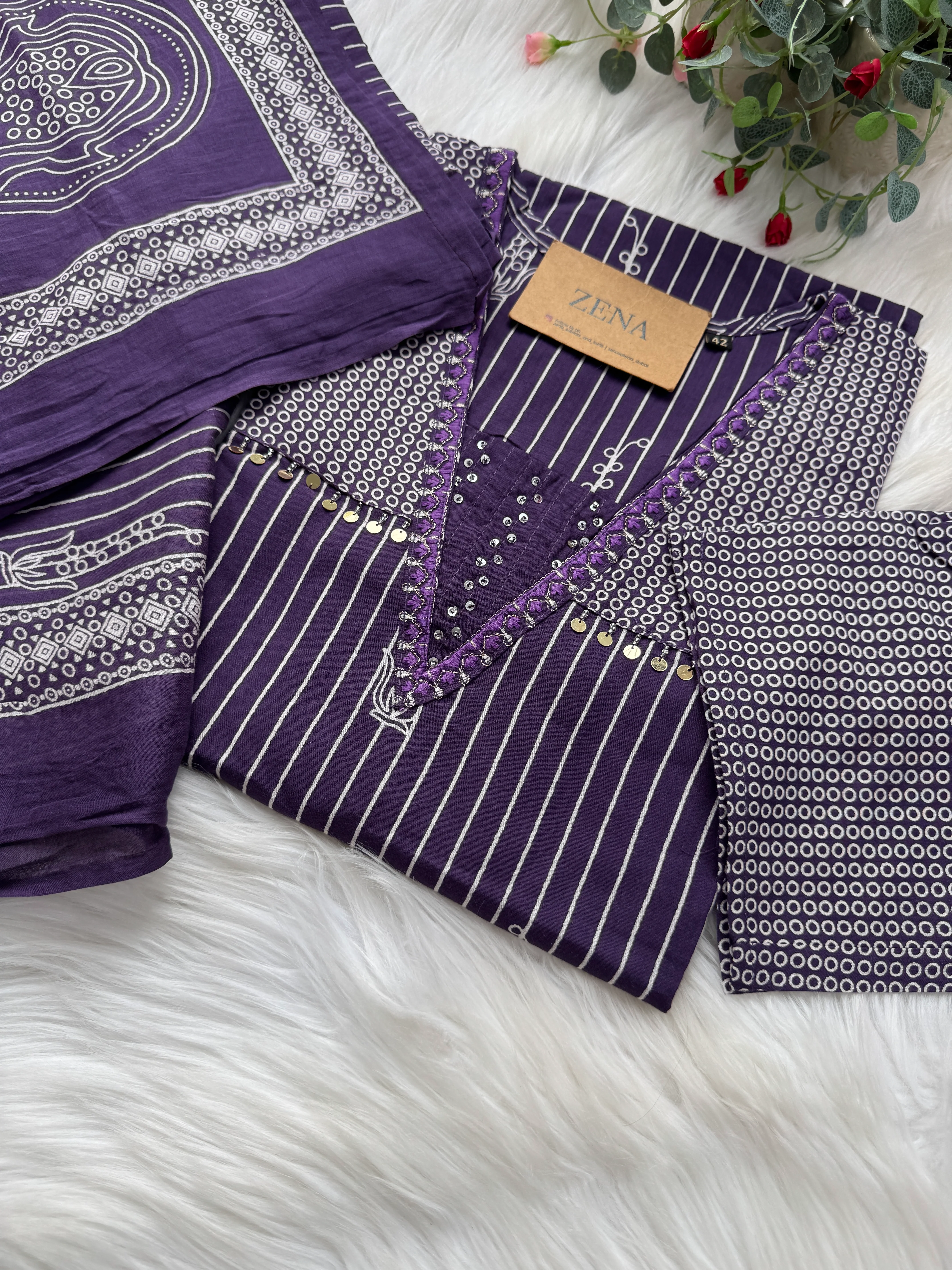 ✨ Pure Cotton Hand Detailed Kurti Set ✨