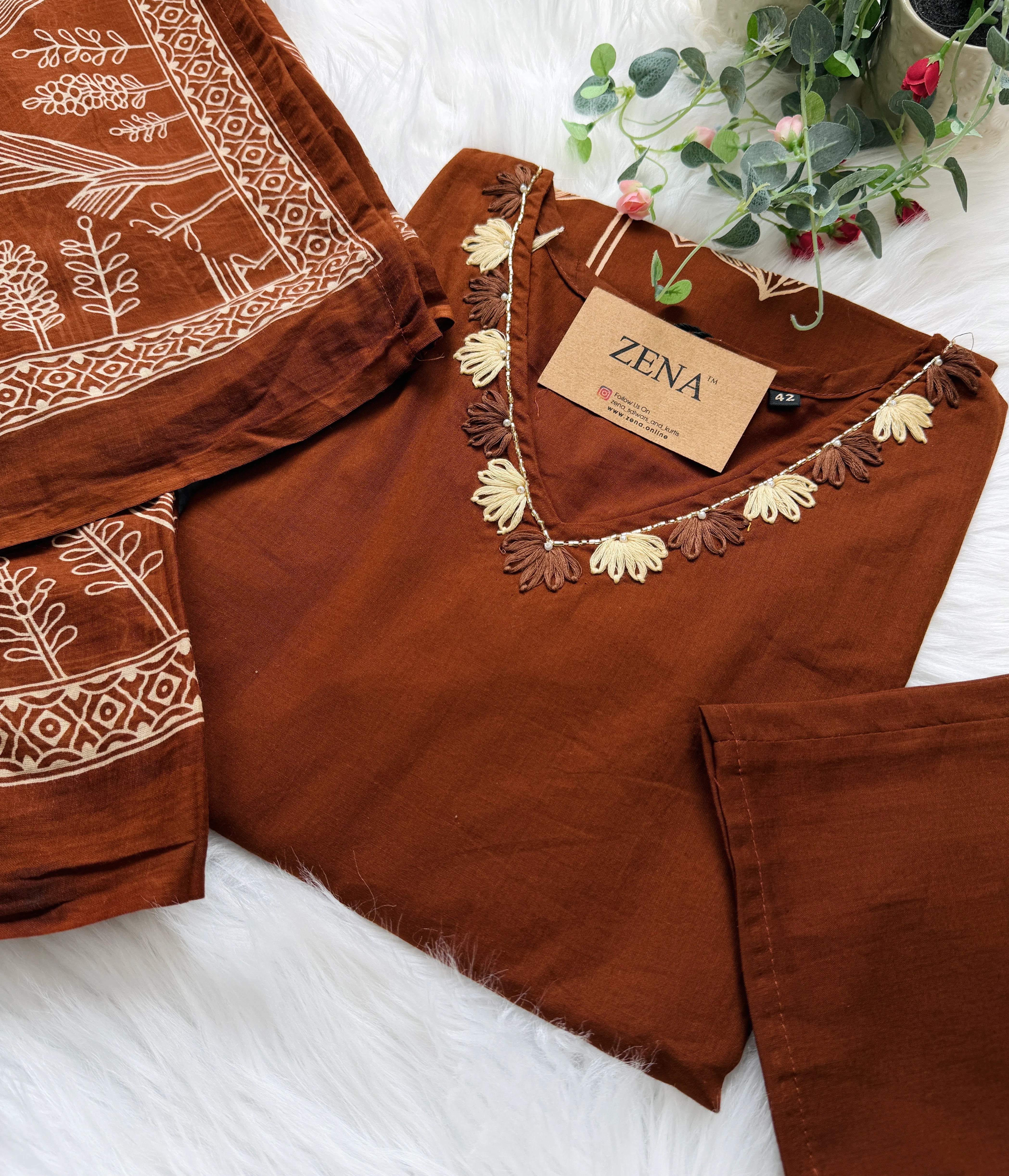 ✨ Pure Cotton Kurti Set with Thread Work Details ✨