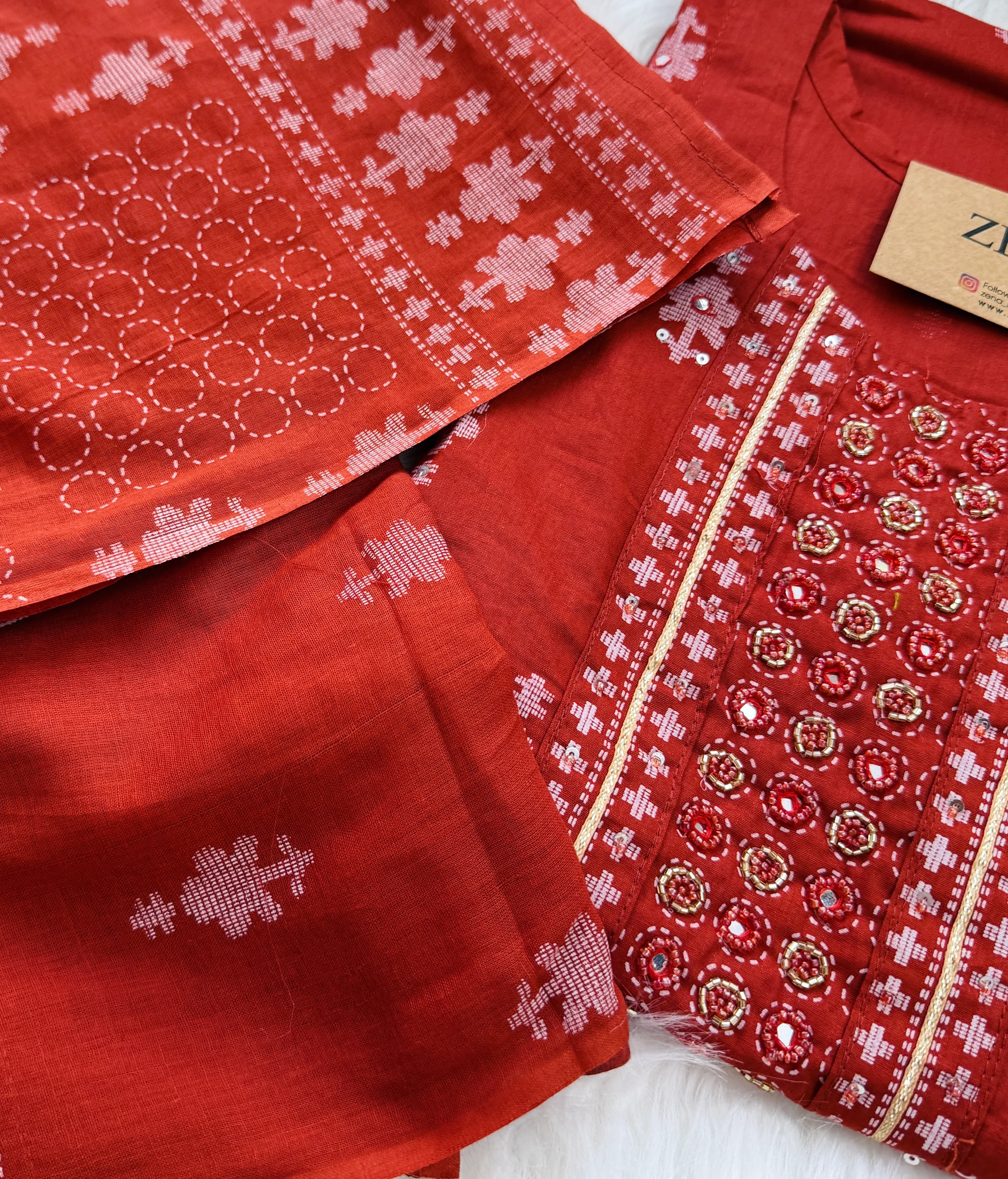 ✨ Pure Cotton Mirror Work Kurti Set ✨ - Image 3