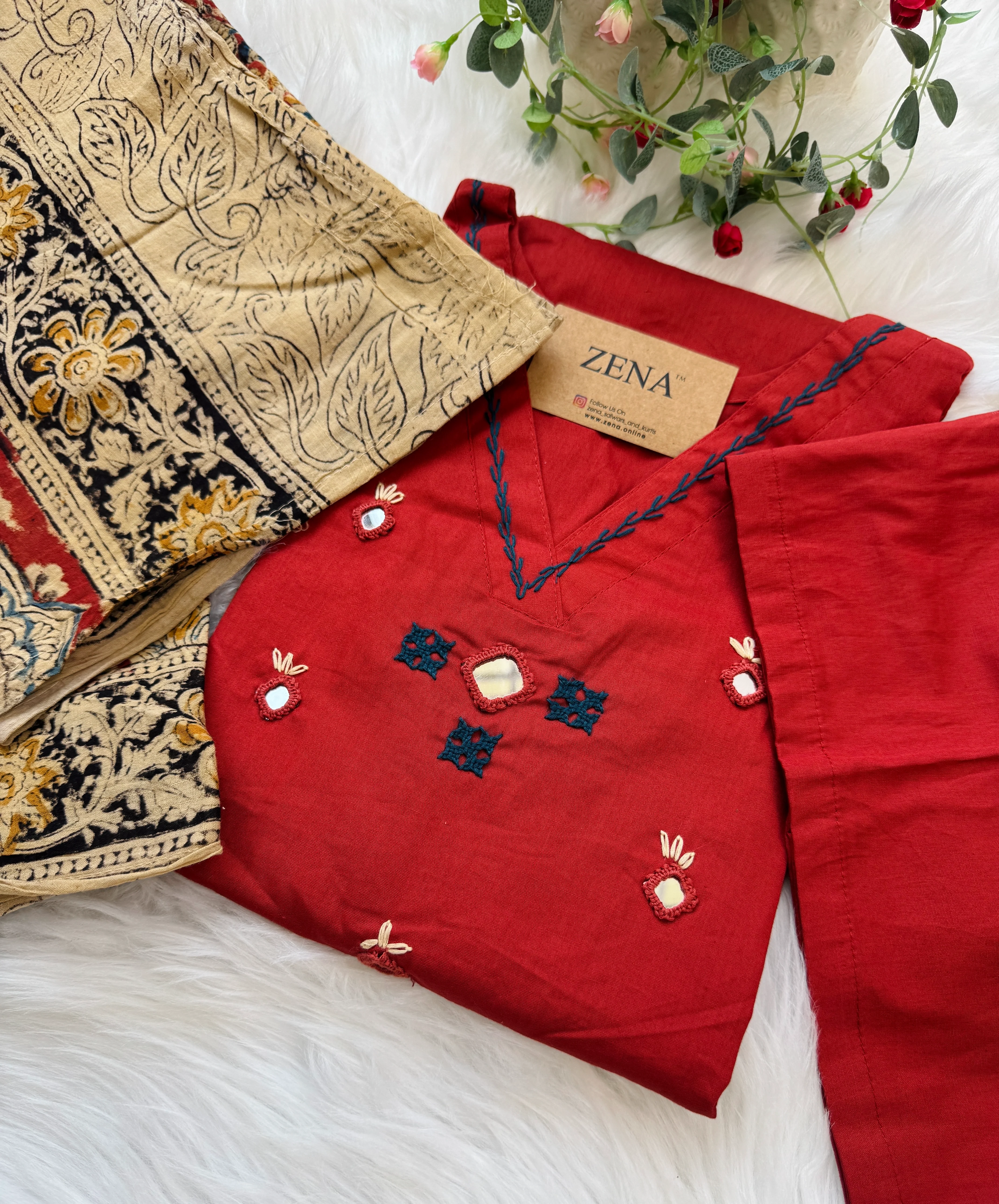 ✨ Pure Cotton Mirror Work Kurti Set ✨