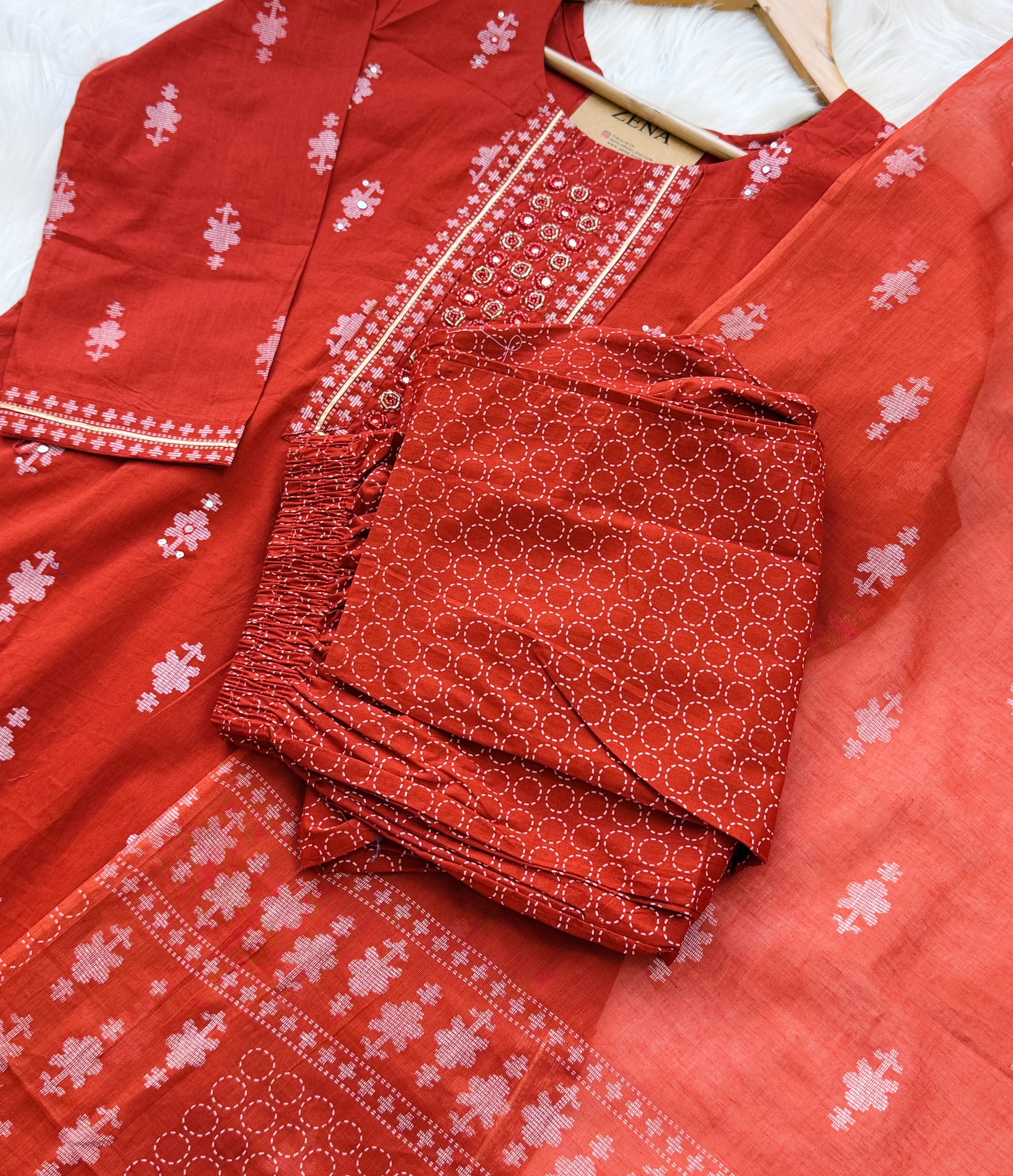 ✨ Pure Cotton Mirror Work Kurti Set ✨ - Image 4
