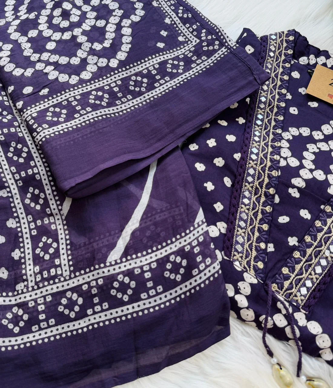 ✨ Pure Cotton Mirror Work Kurti Set with Handwork Details ✨ - Image 4