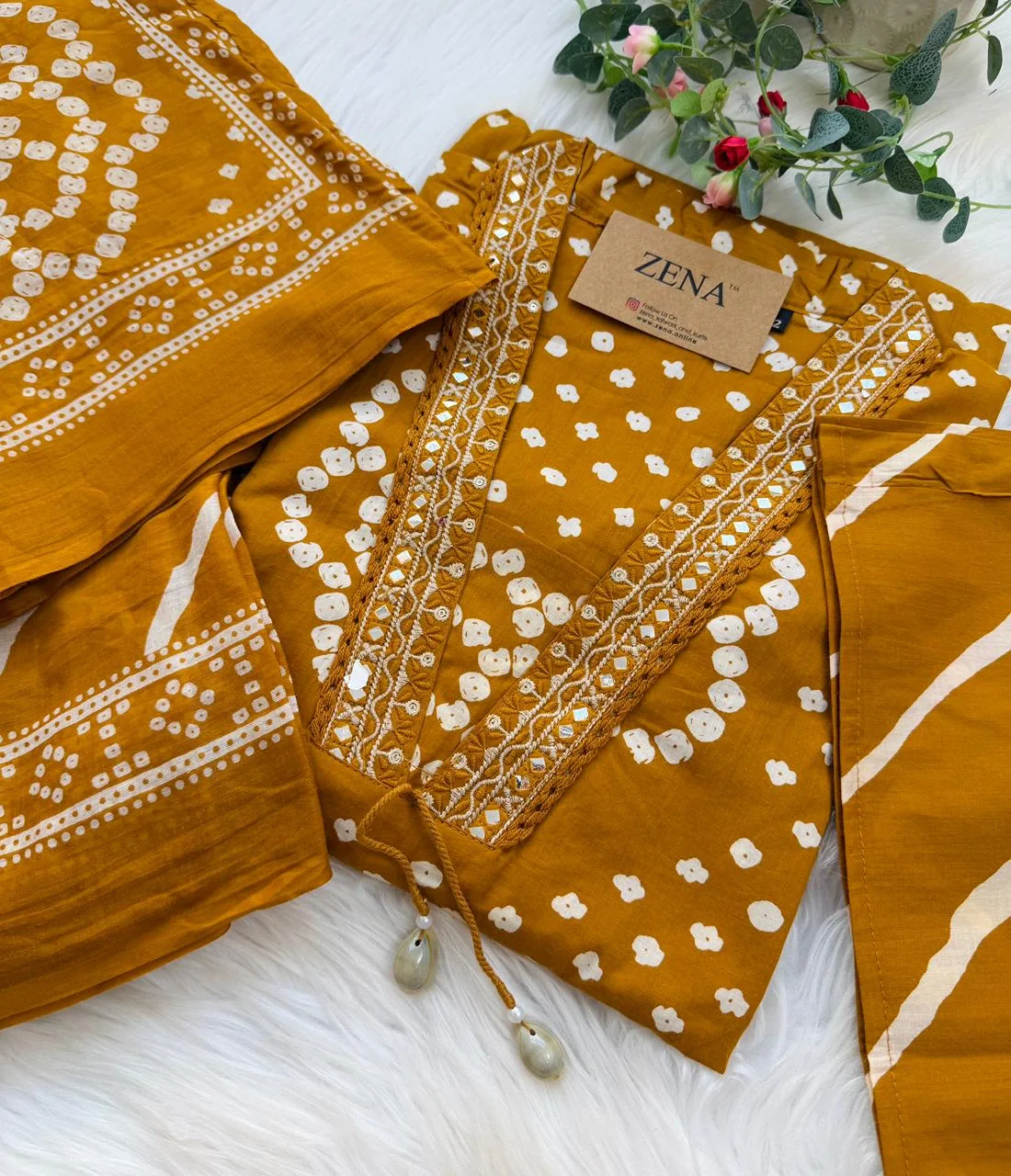 ✨ Pure Cotton Mirror Work Kurti Set with Handwork Details ✨