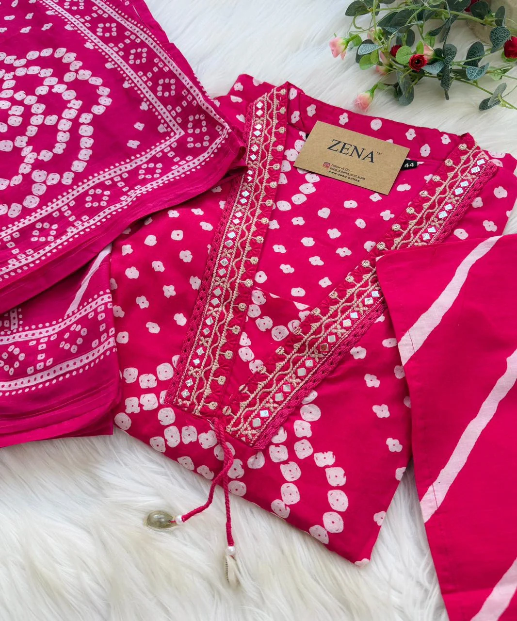 ✨ Pure Cotton Mirror Work Kurti Set with Handwork Details ✨