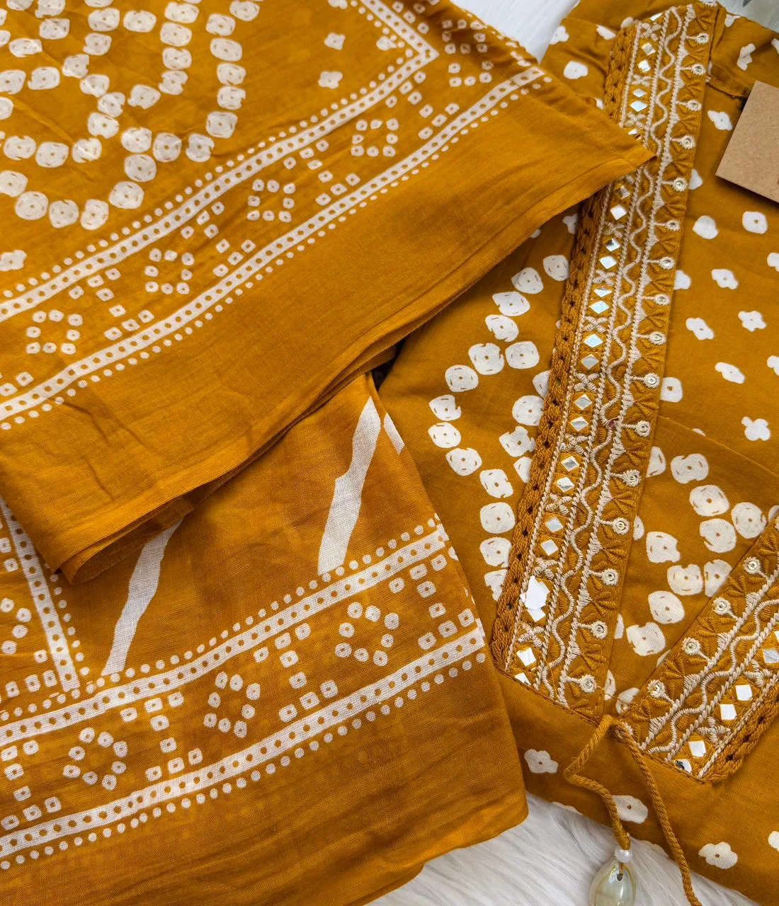 ✨ Pure Cotton Mirror Work Kurti Set with Handwork Details ✨ - Image 3
