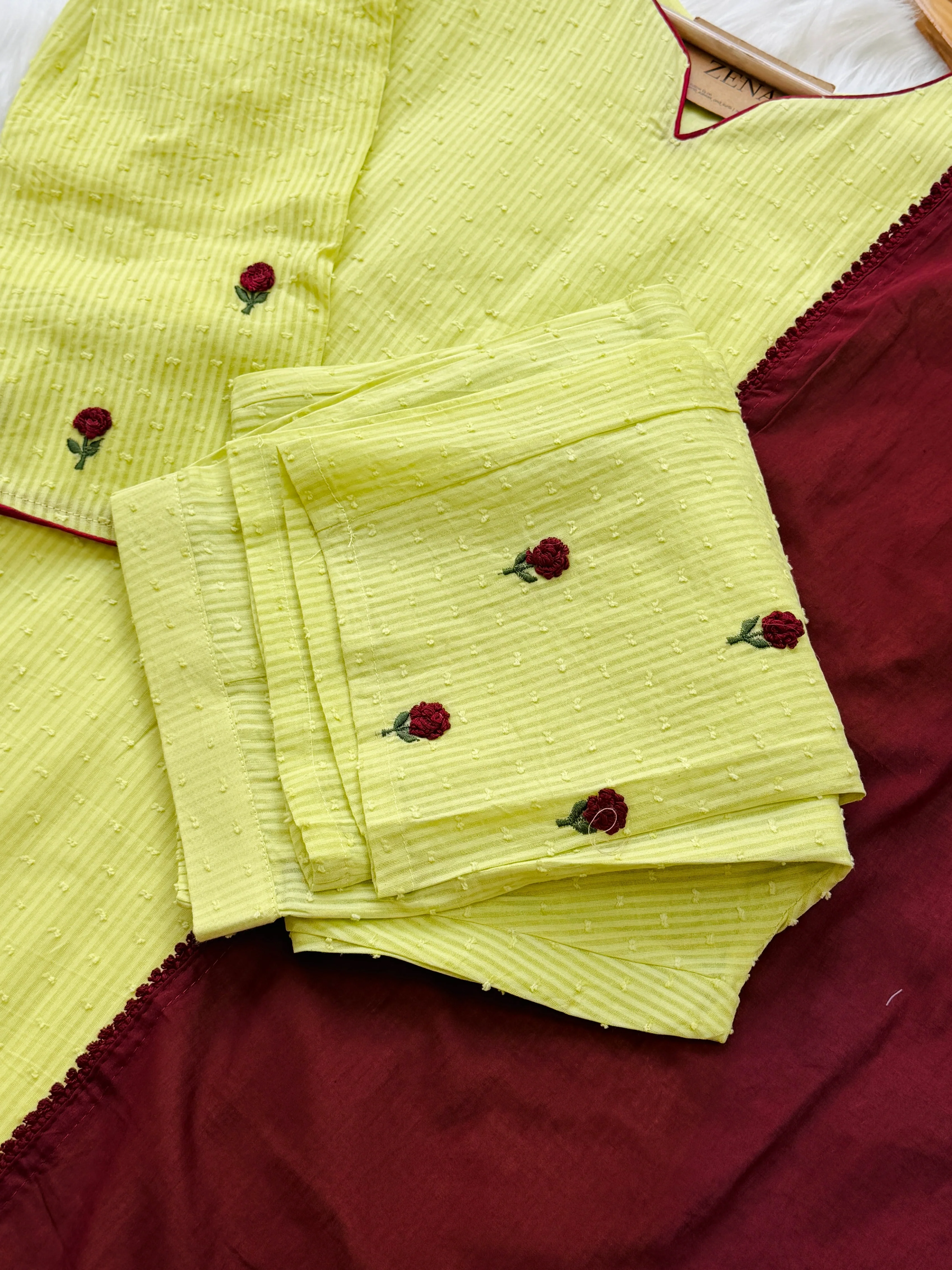 ✨ Pure Cotton Striped Hand-Embroidered French Knot Kurti Set ✨ - Image 8