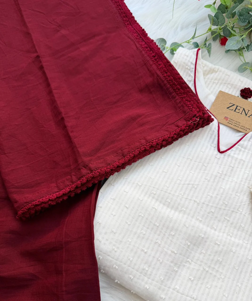 ✨ Pure Cotton Striped Hand-Embroidered French Knot Kurti Set ✨ - Image 3