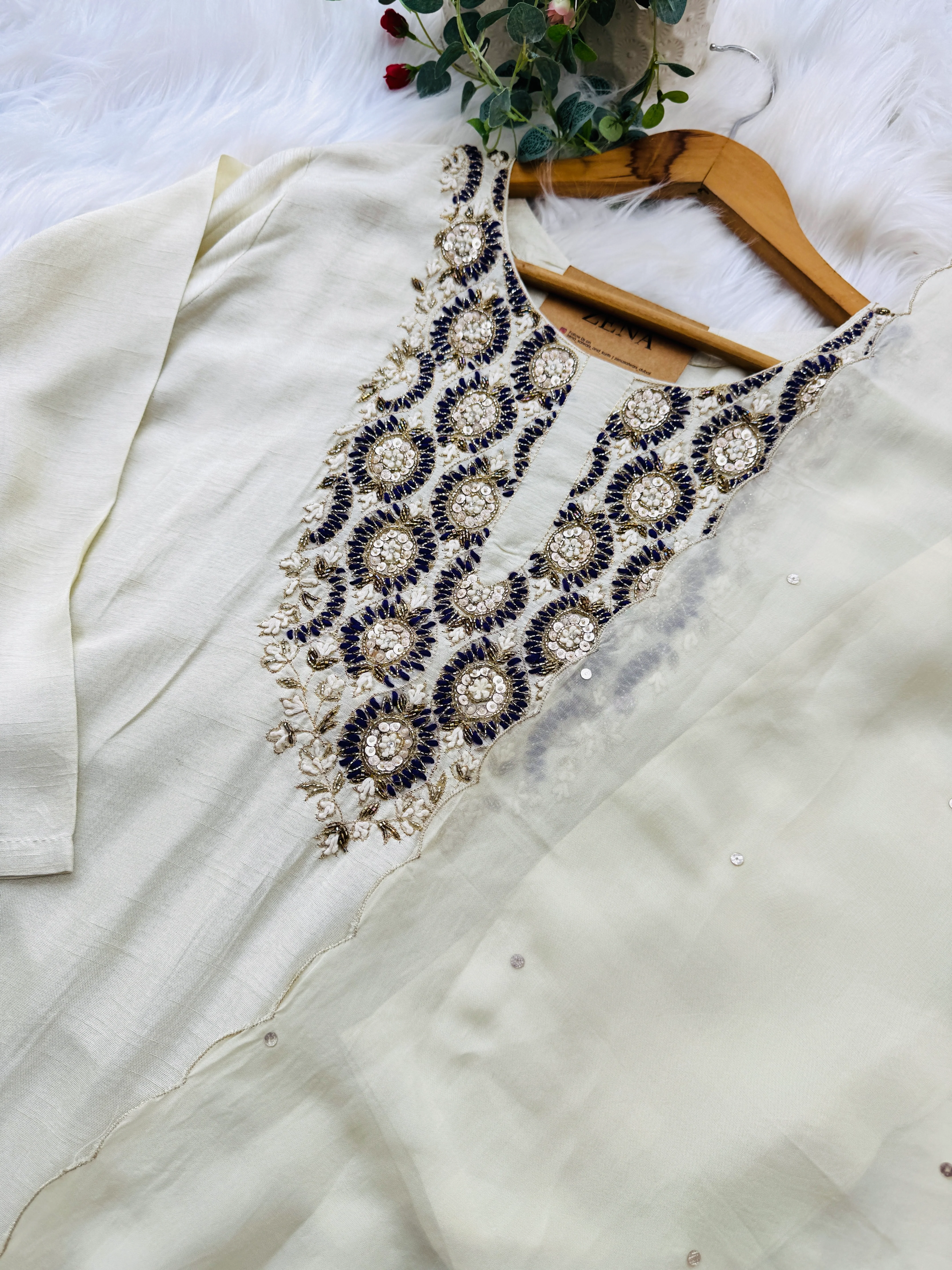 β¨ Pure Dola Silk Handwork Party Wear Kurti Set β¨ - Image 3
