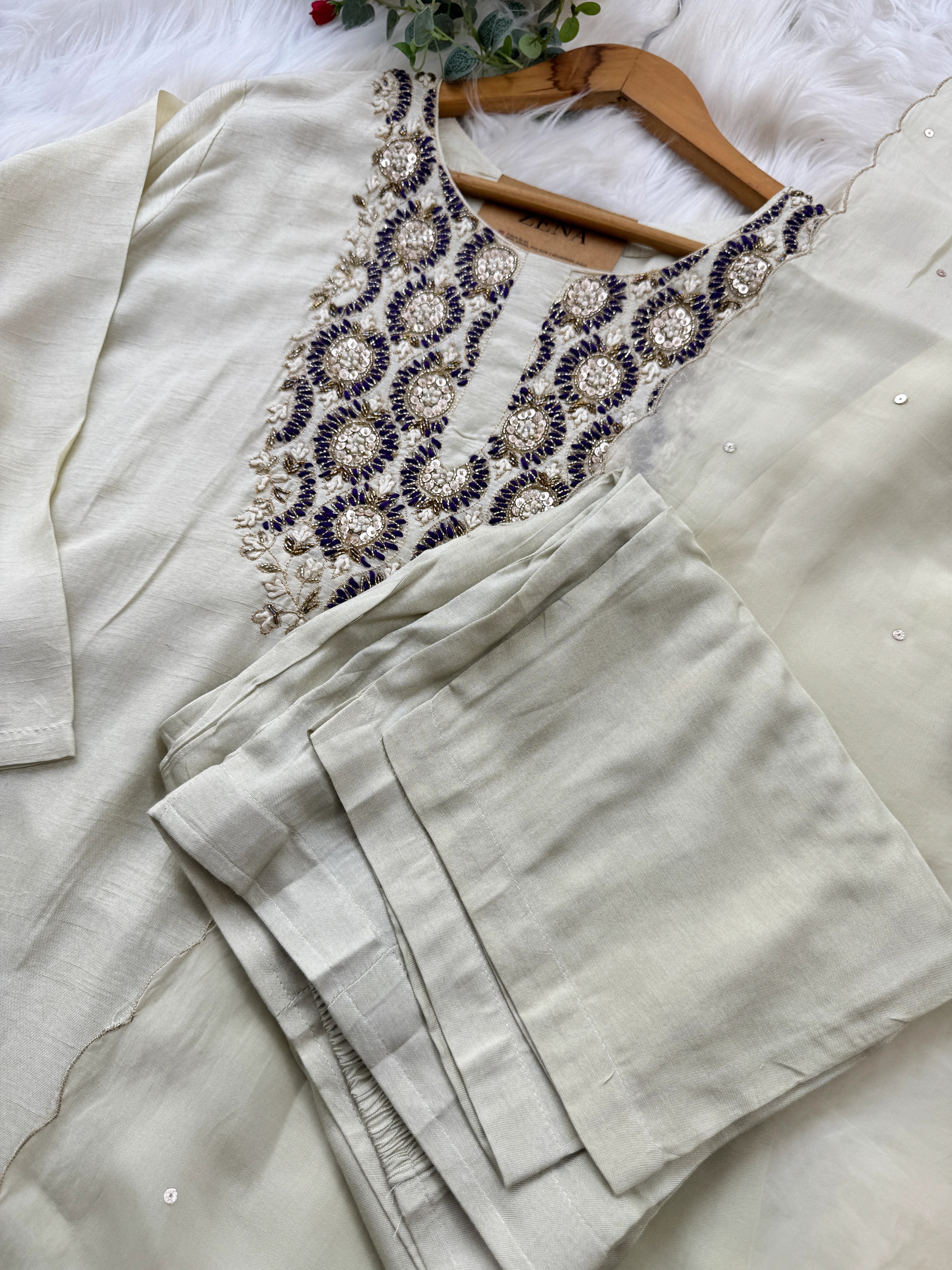 β¨ Pure Dola Silk Handwork Party Wear Kurti Set β¨ - Image 4