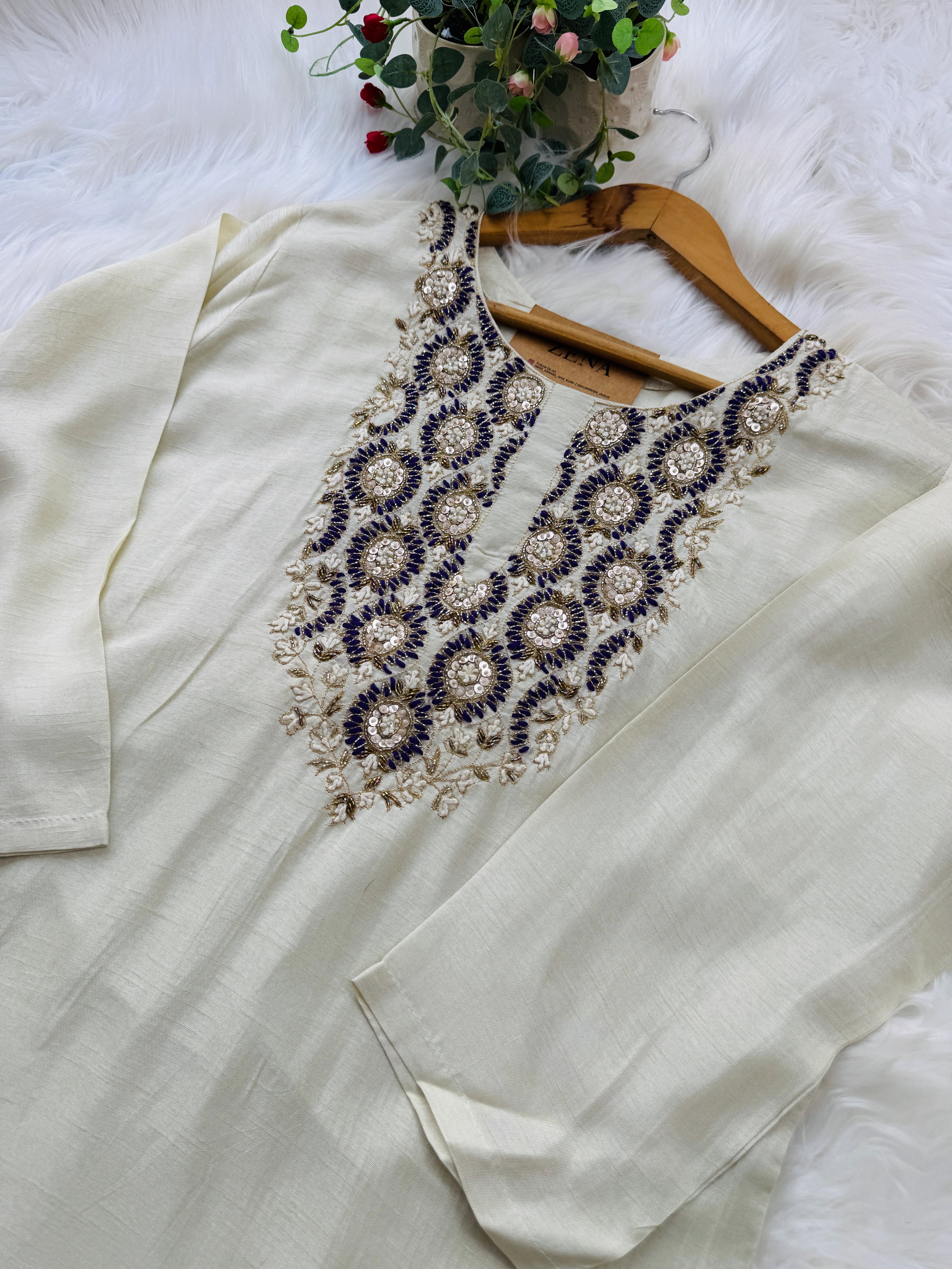β¨ Pure Dola Silk Handwork Party Wear Kurti Set β¨ - Image 5
