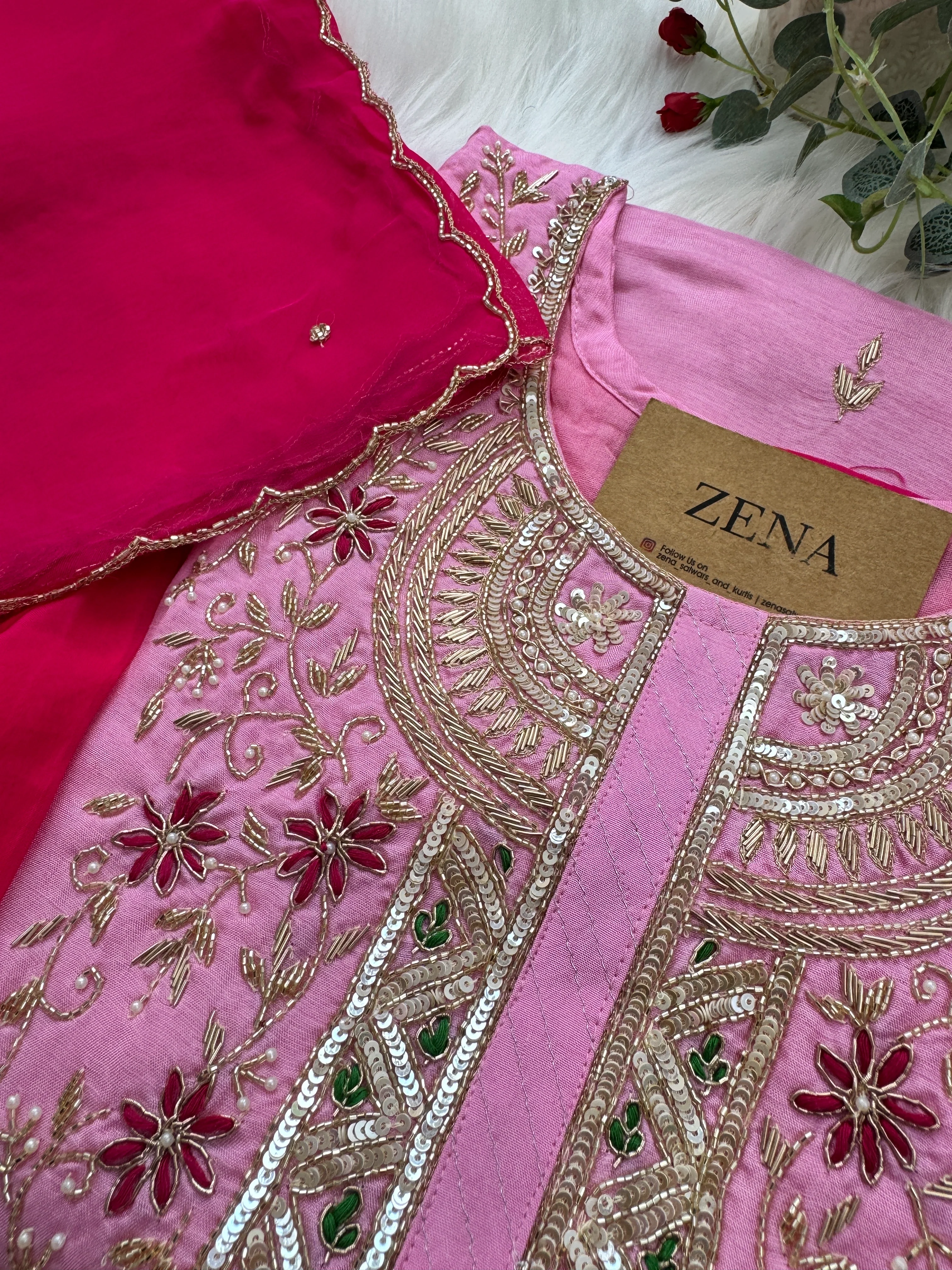 β¨ Pure Dola Silk Handwork Party Wear Suit with Organza Dupatta β¨ - Image 3