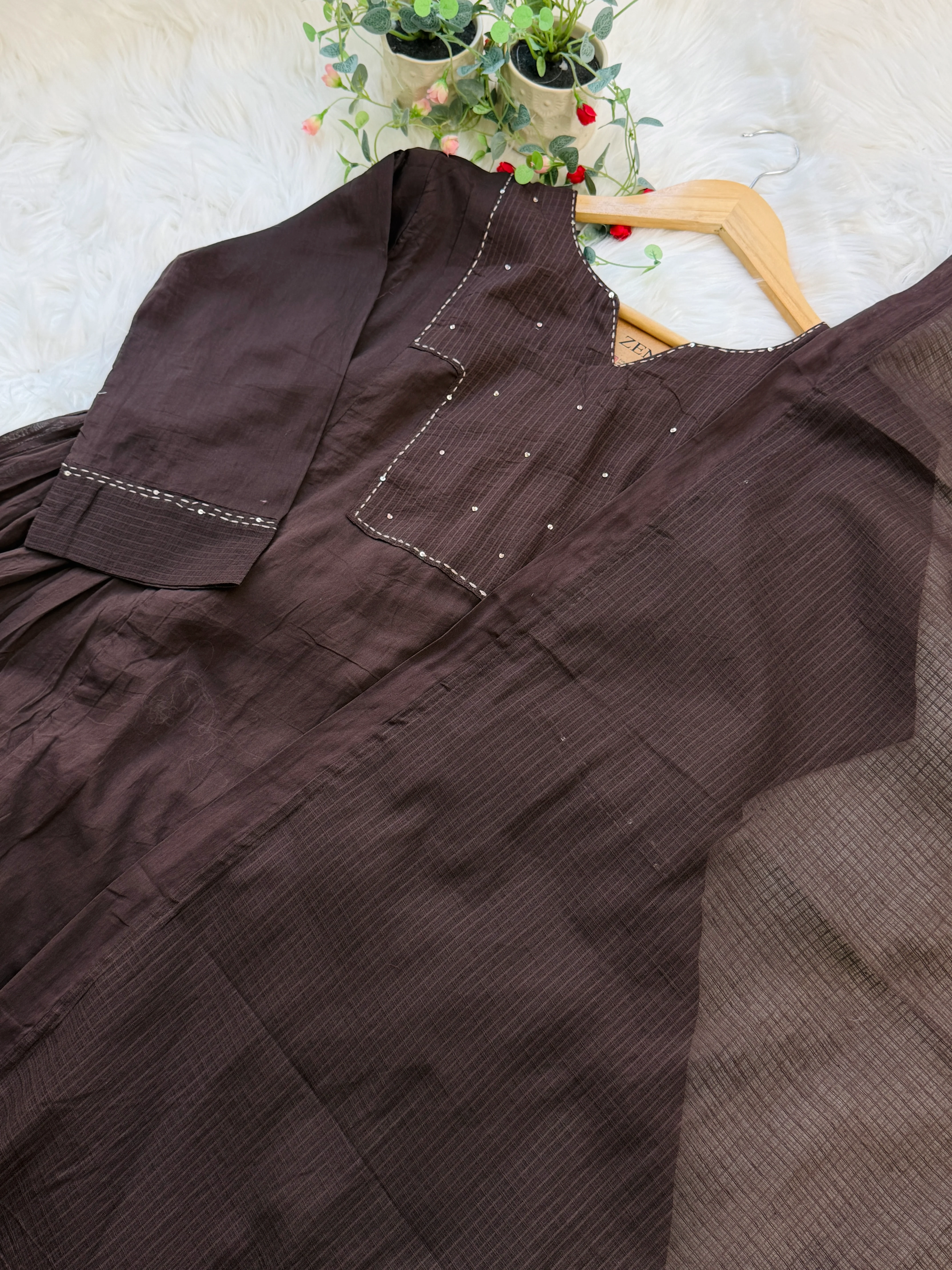 ✨ Pure Kota Doria Anarkali Kurti Set with Handwork Details ✨ - Image 4