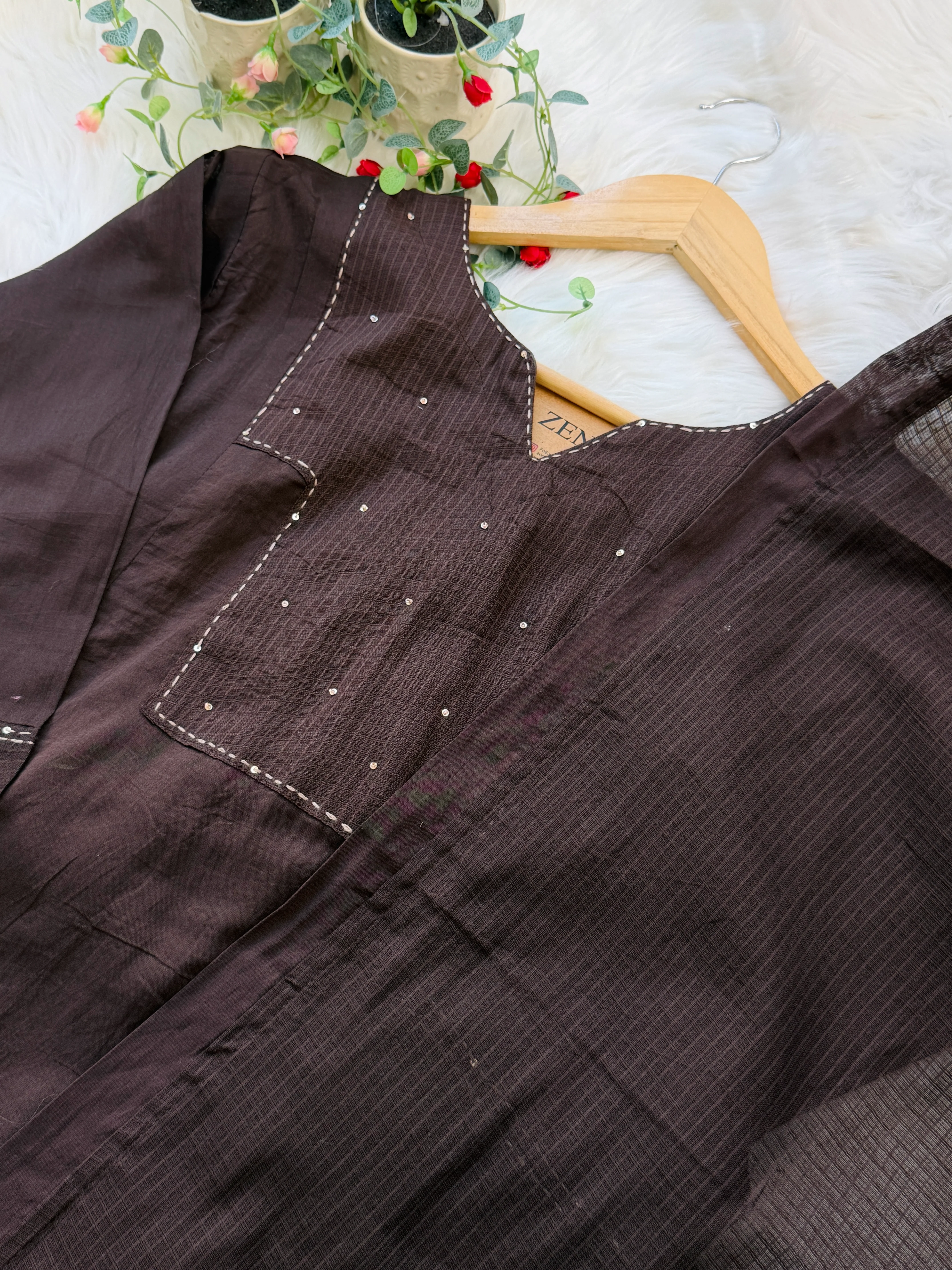 ✨ Pure Kota Doria Anarkali Kurti Set with Handwork Details ✨ - Image 5