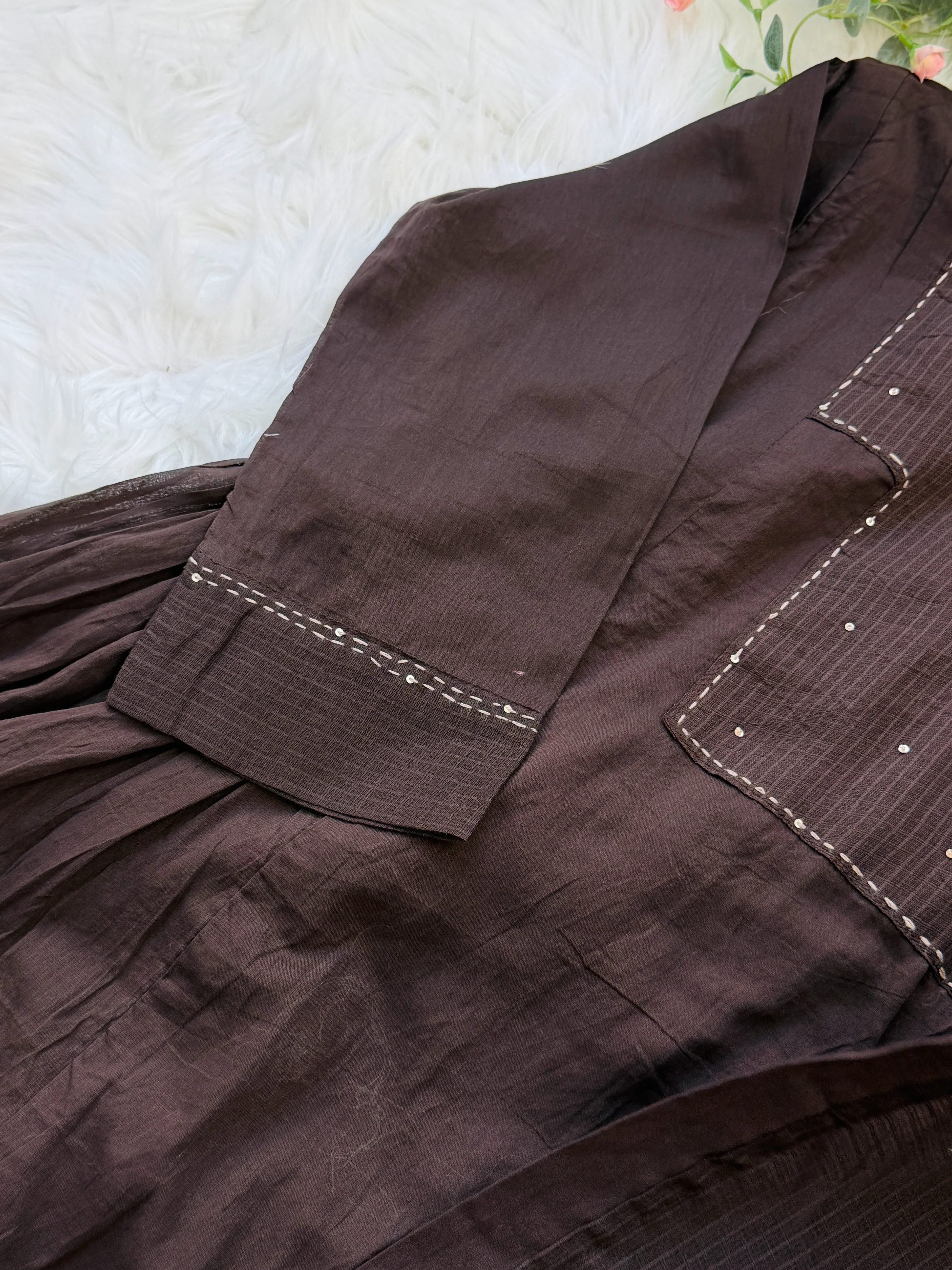 ✨ Pure Kota Doria Anarkali Kurti Set with Handwork Details ✨ - Image 6