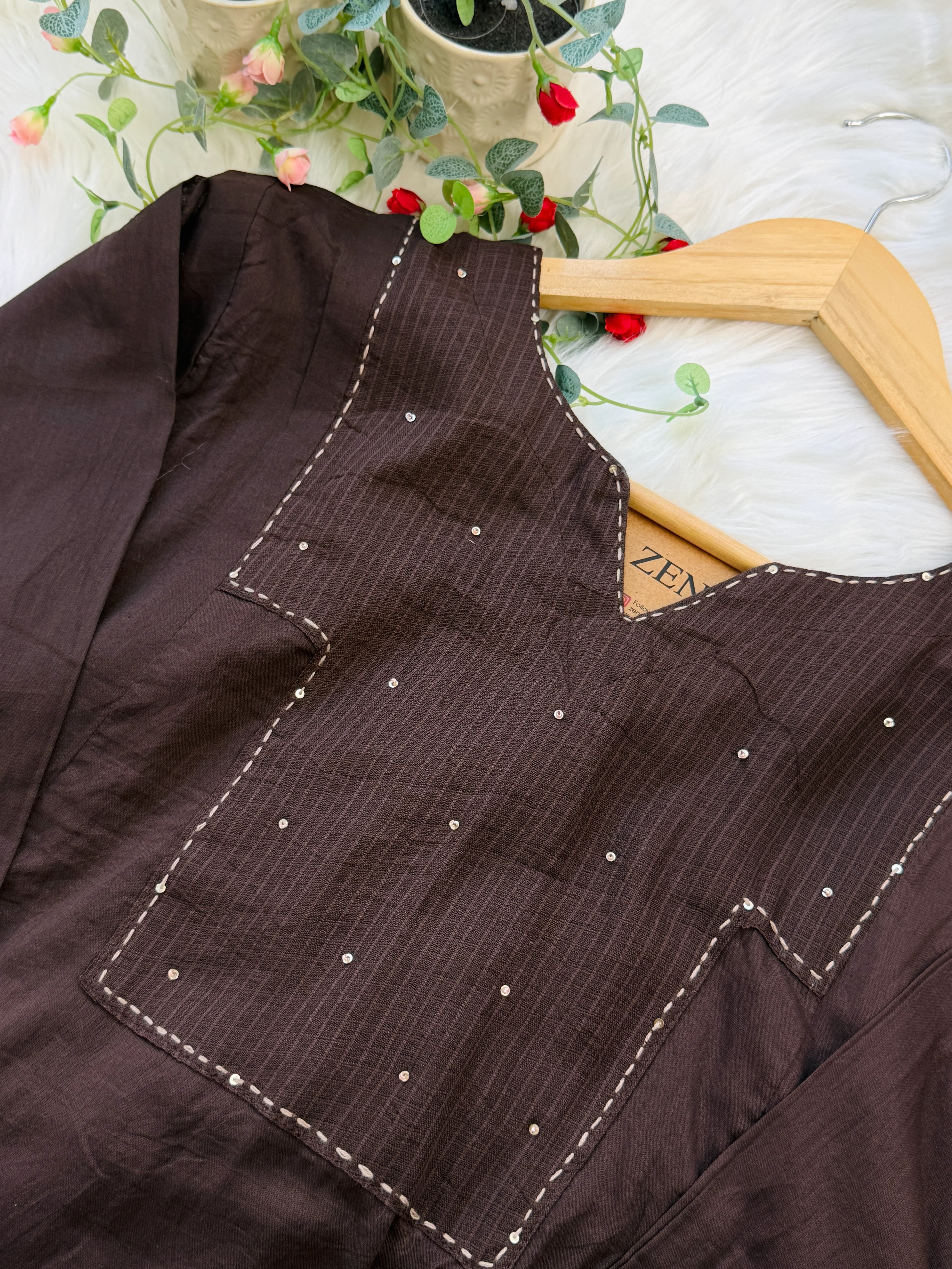 ✨ Pure Kota Doria Anarkali Kurti Set with Handwork Details ✨ - Image 7