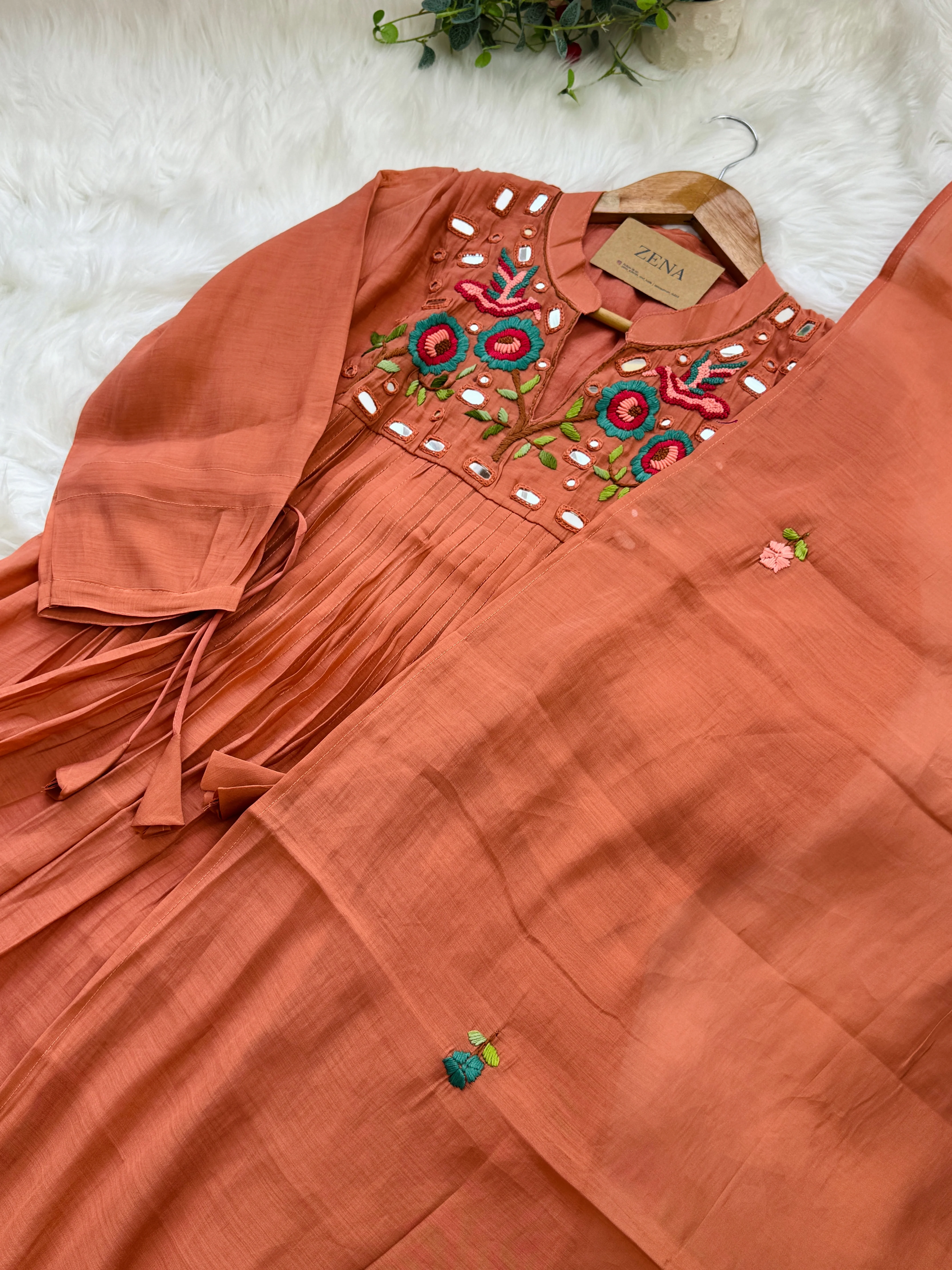 β¨ Pure Mul Chanderi Handwork Embroidered Mirror Work Anarkali Set β¨ - Image 3