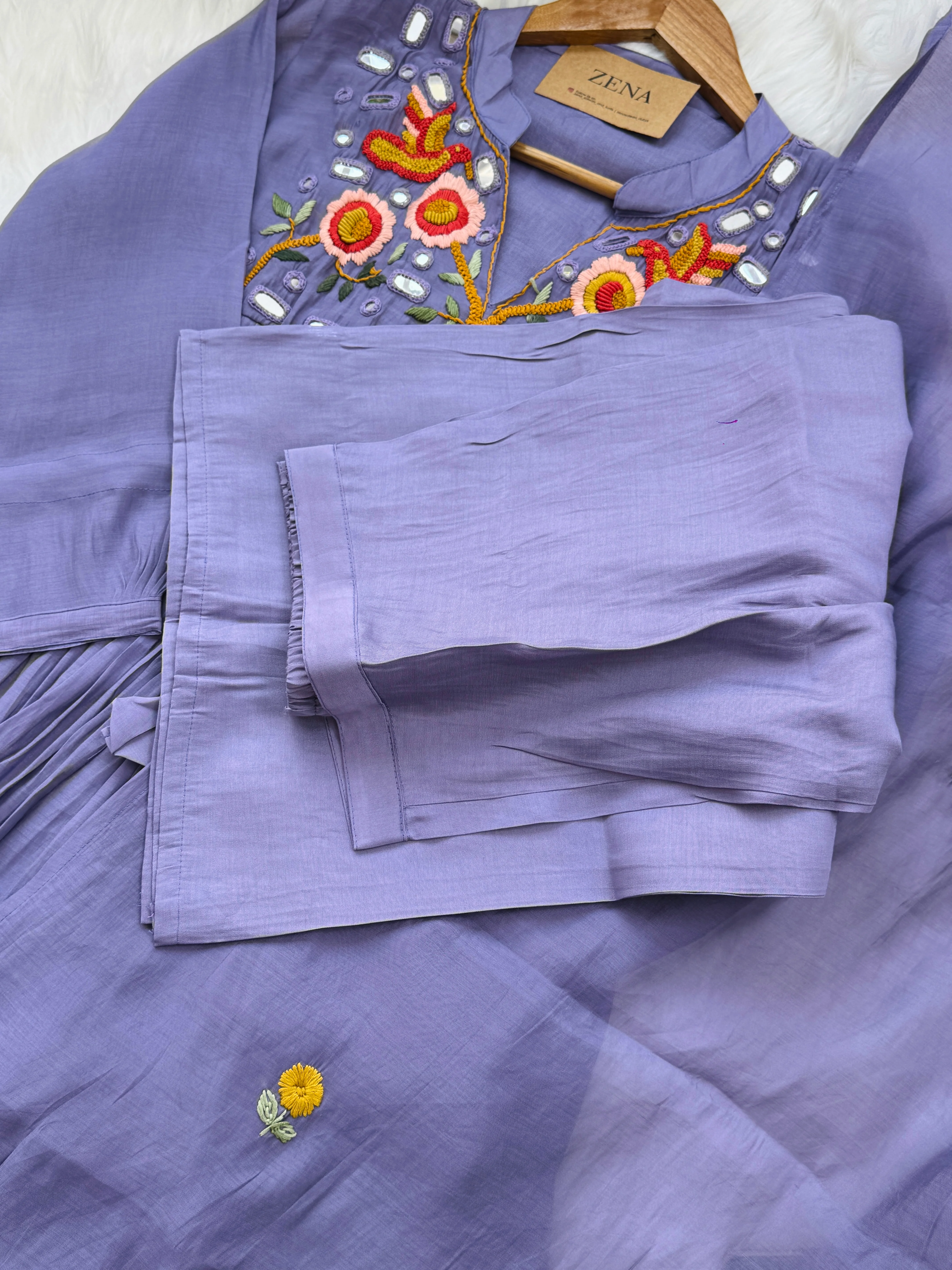 β¨ Pure Mul Chanderi Handwork Embroidered Mirror Work Anarkali Set β¨ - Image 6