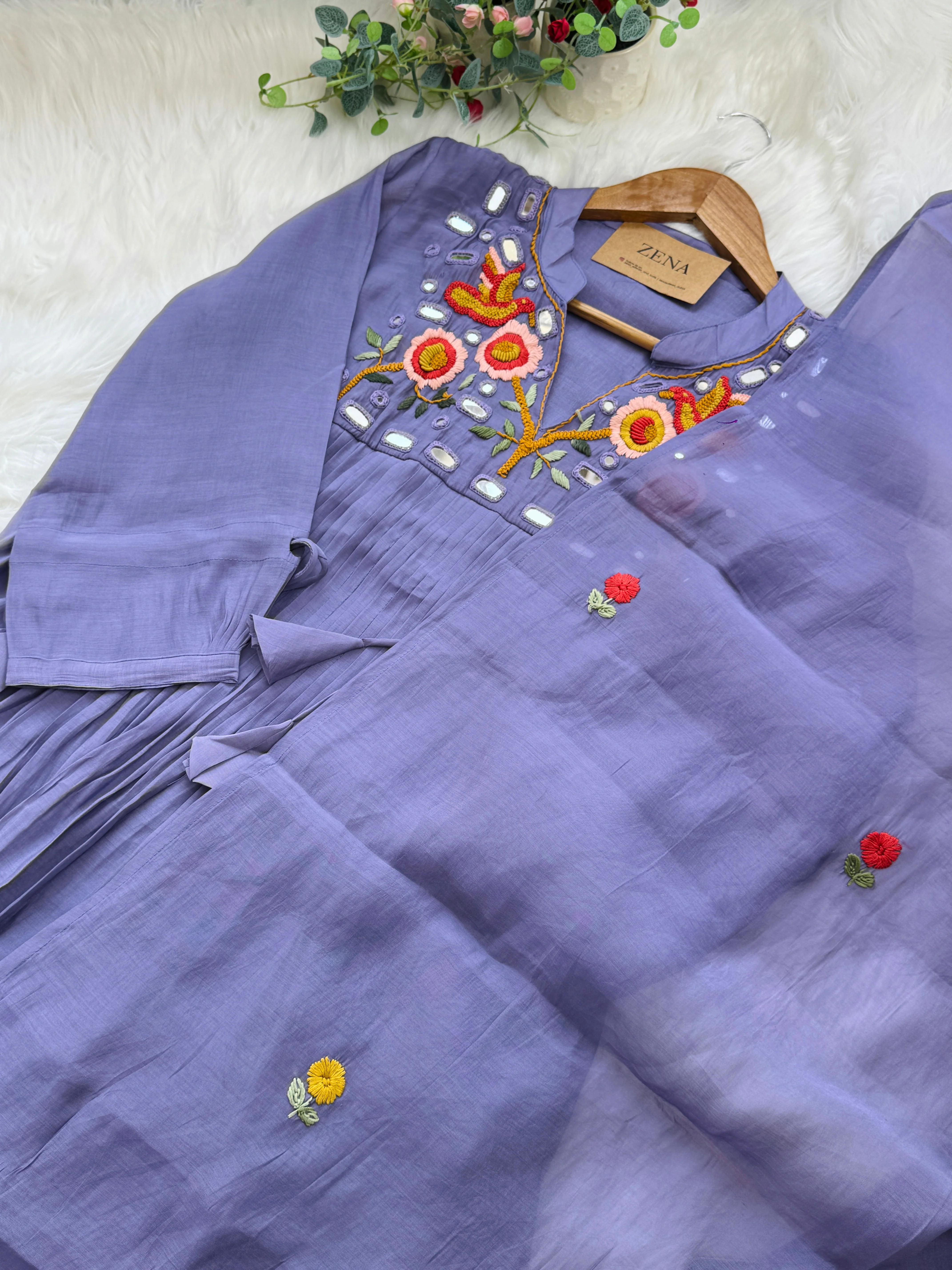 β¨ Pure Mul Chanderi Handwork Embroidered Mirror Work Anarkali Set β¨ - Image 7