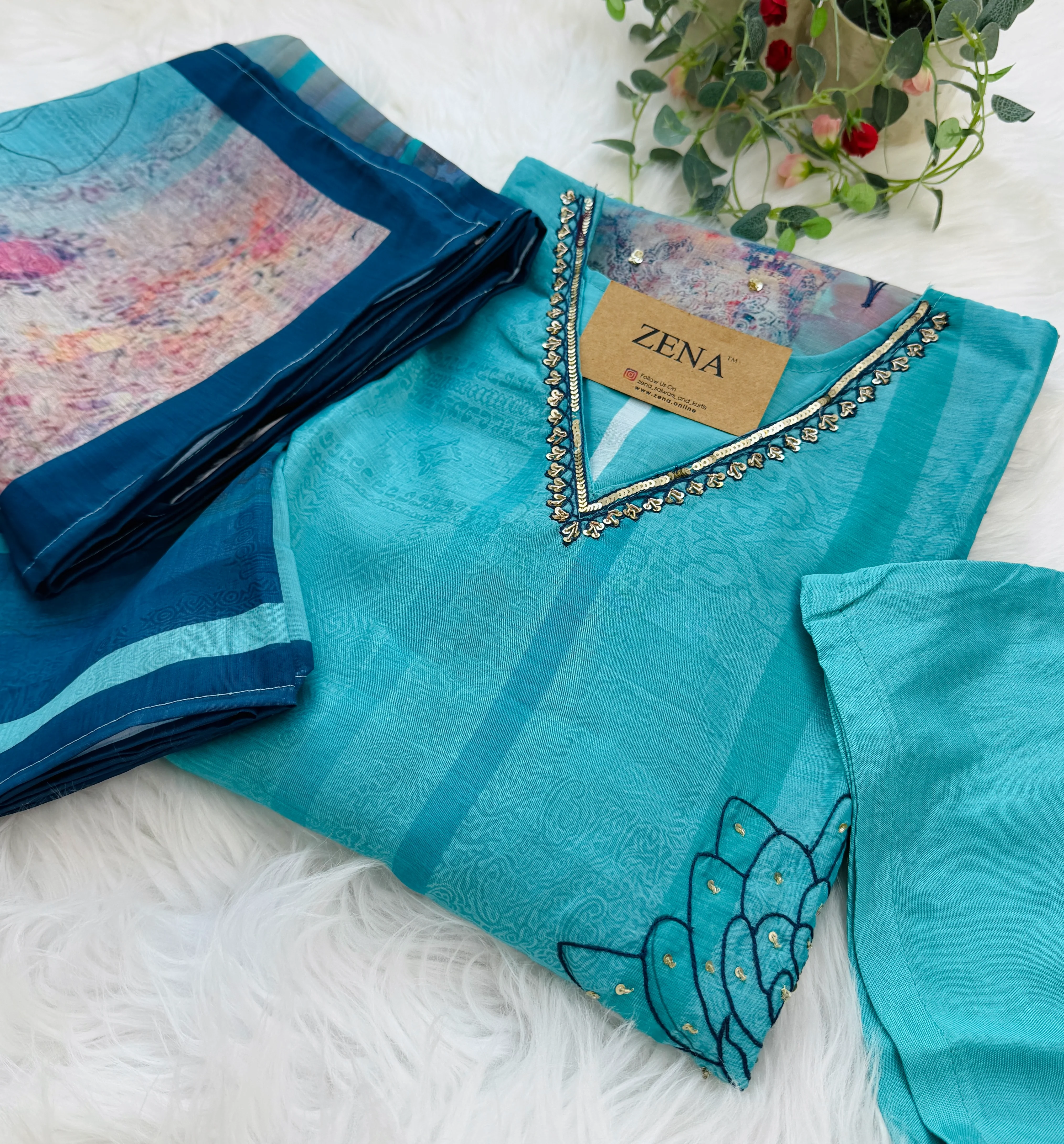 ✨ Pure Muslin Handwork Kurti Set ✨