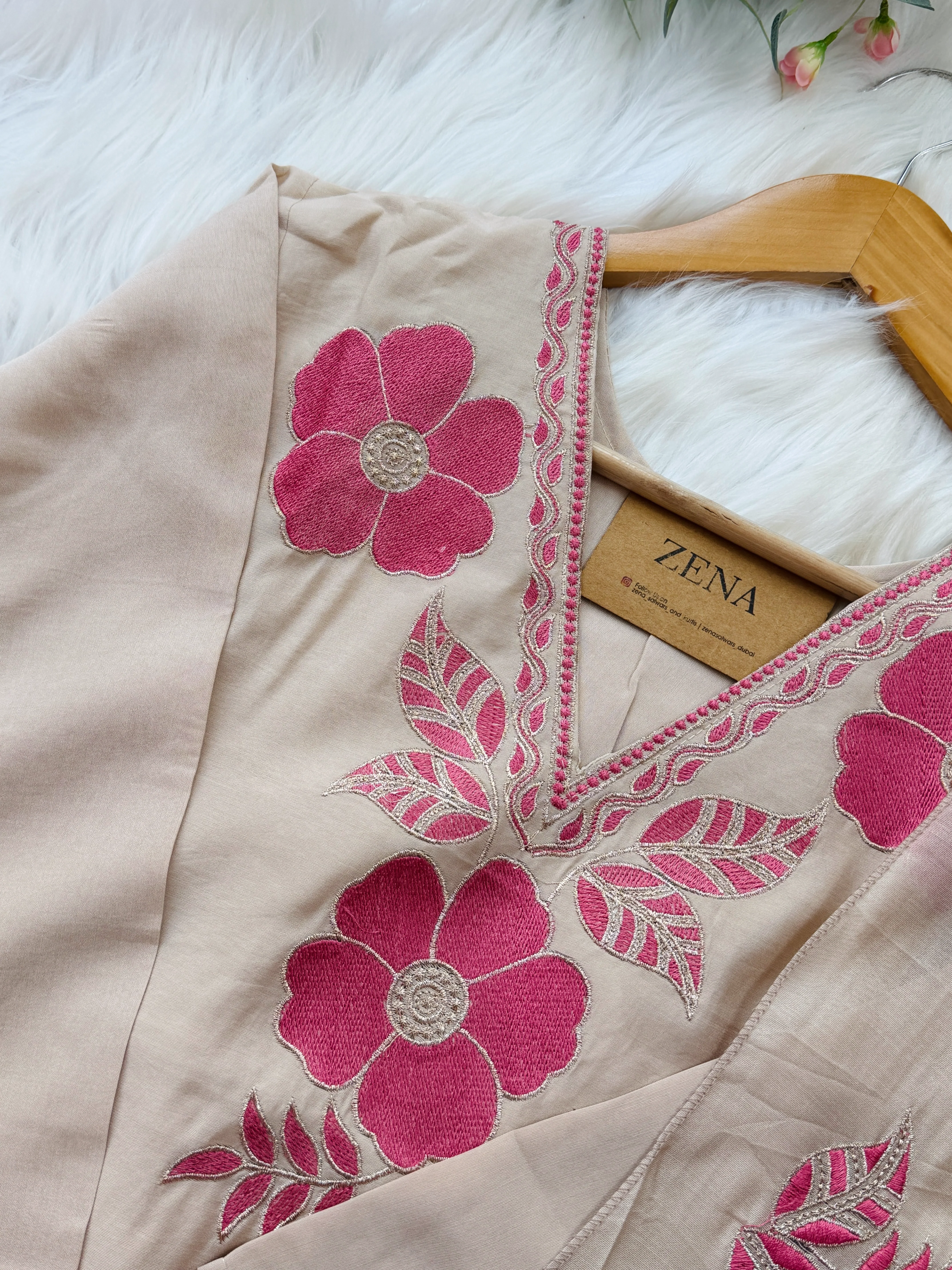 ✨ Roman Silk Appliqué Work A-Line Kurti Set ✨