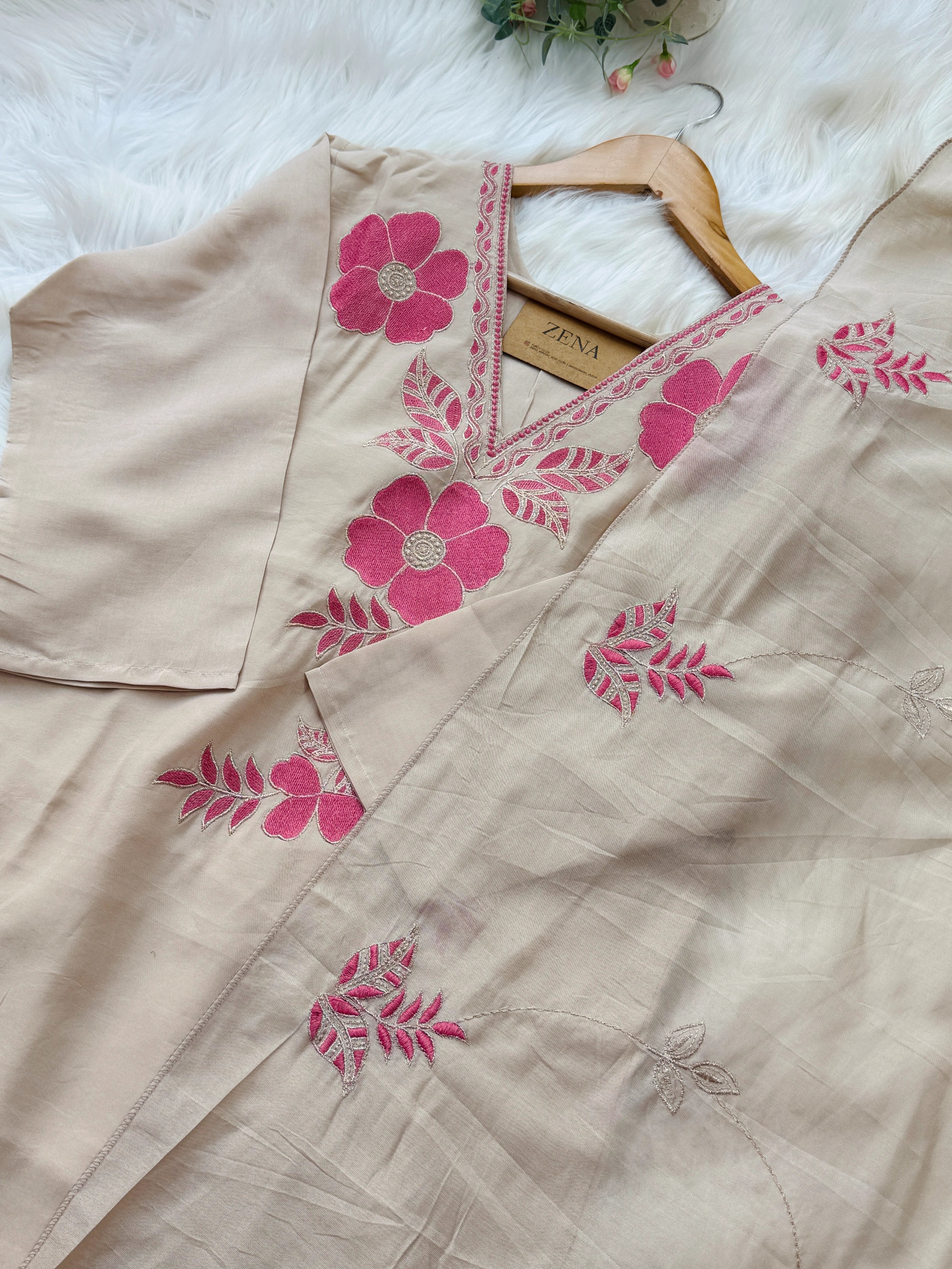 ✨ Roman Silk Appliqué Work A-Line Kurti Set ✨ - Image 3