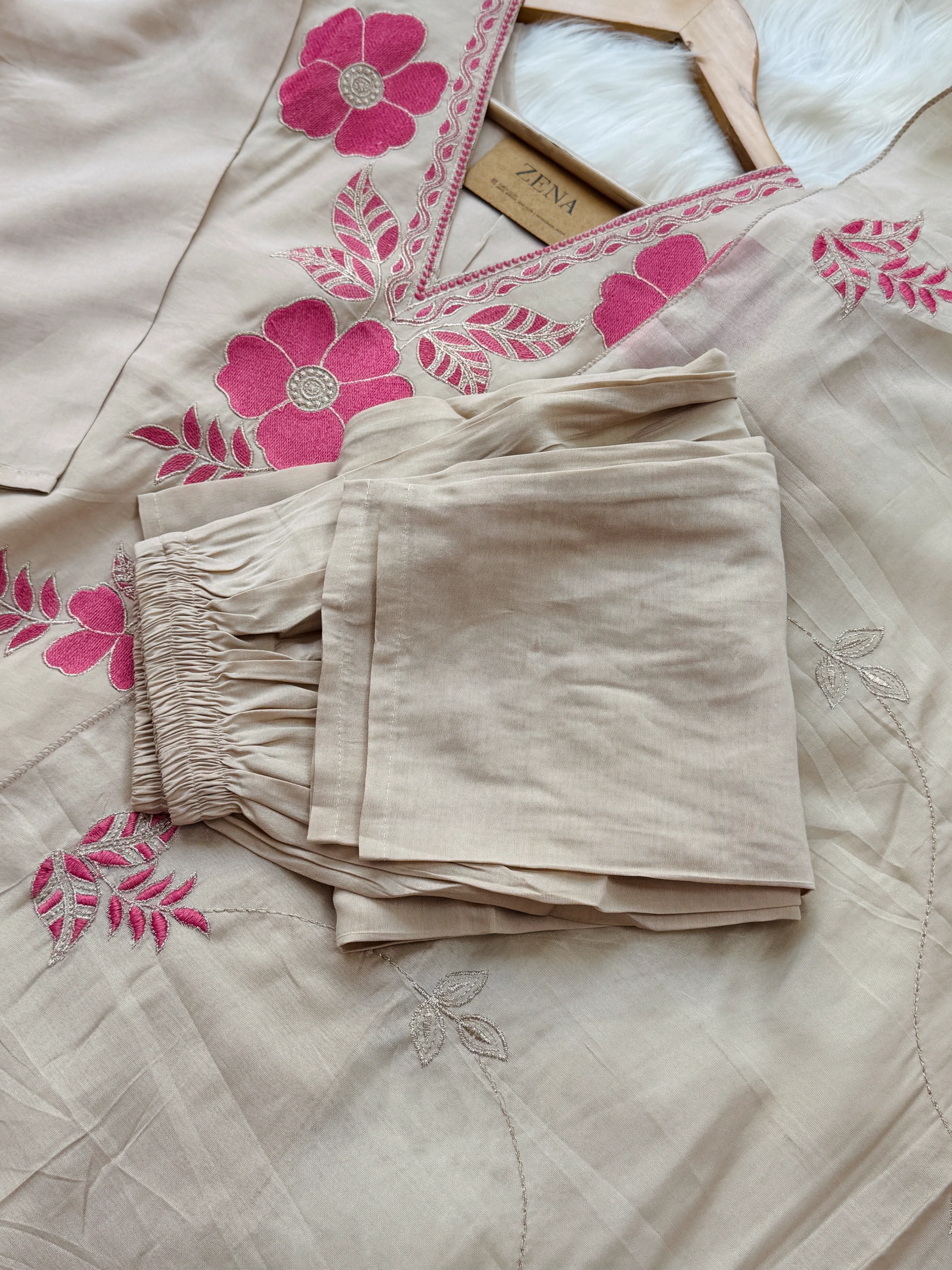 ✨ Roman Silk Appliqué Work A-Line Kurti Set ✨ - Image 4