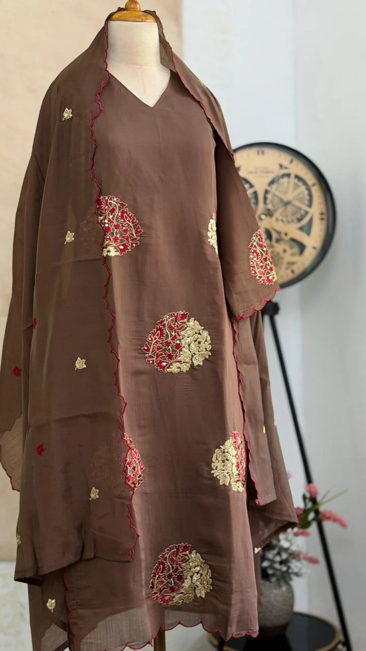 ✨ Roman Silk Embroidered Partywear Kurti Set ✨ - Image 2