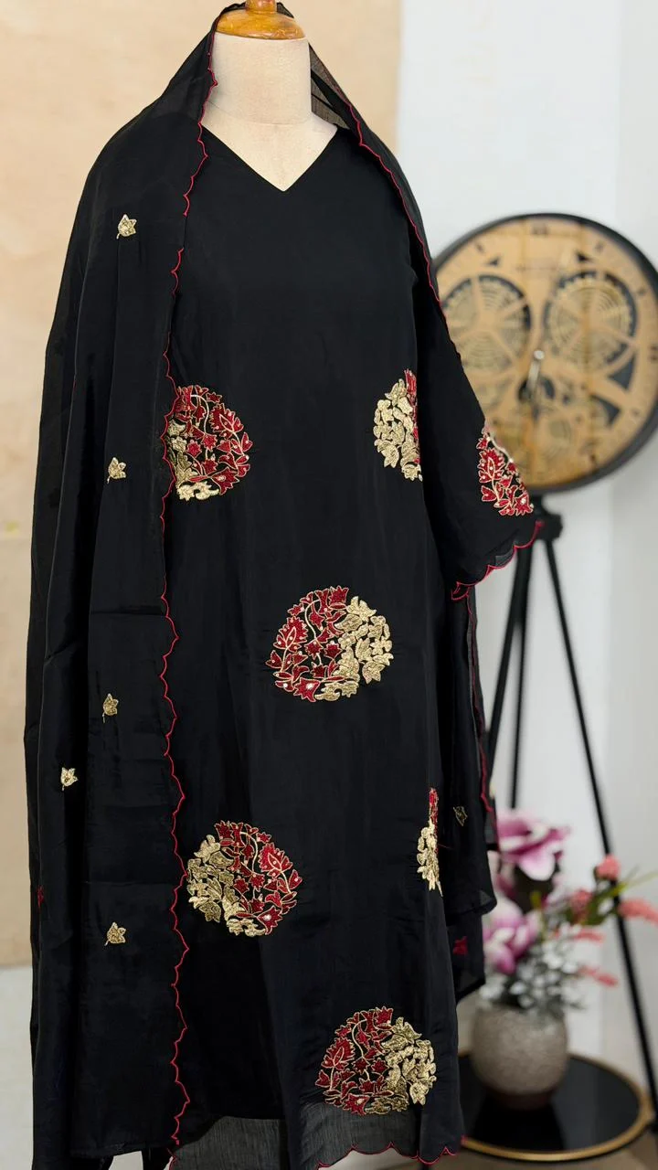 ✨ Roman Silk Embroidered Partywear Kurti Set ✨ - Image 2
