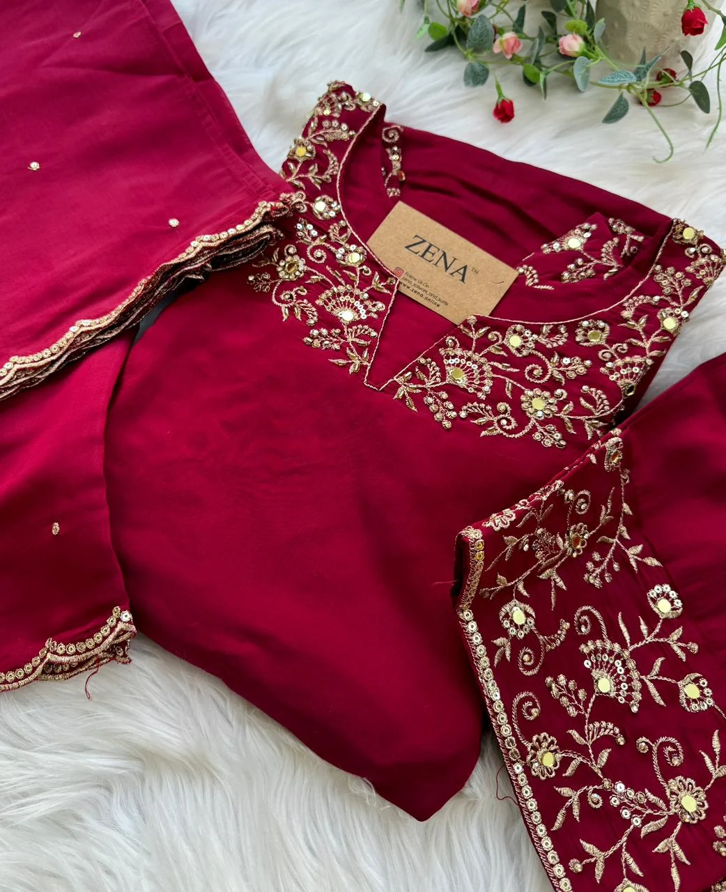 ✨ Glass Chanderi Embroidered Party Wear Kurti Set ✨