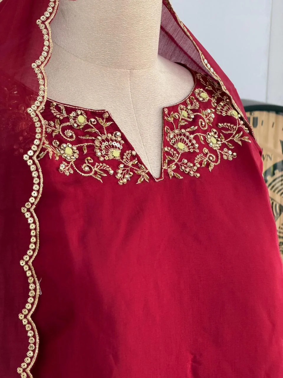 ✨ Glass Chanderi Embroidered Party Wear Kurti Set ✨ - Image 11