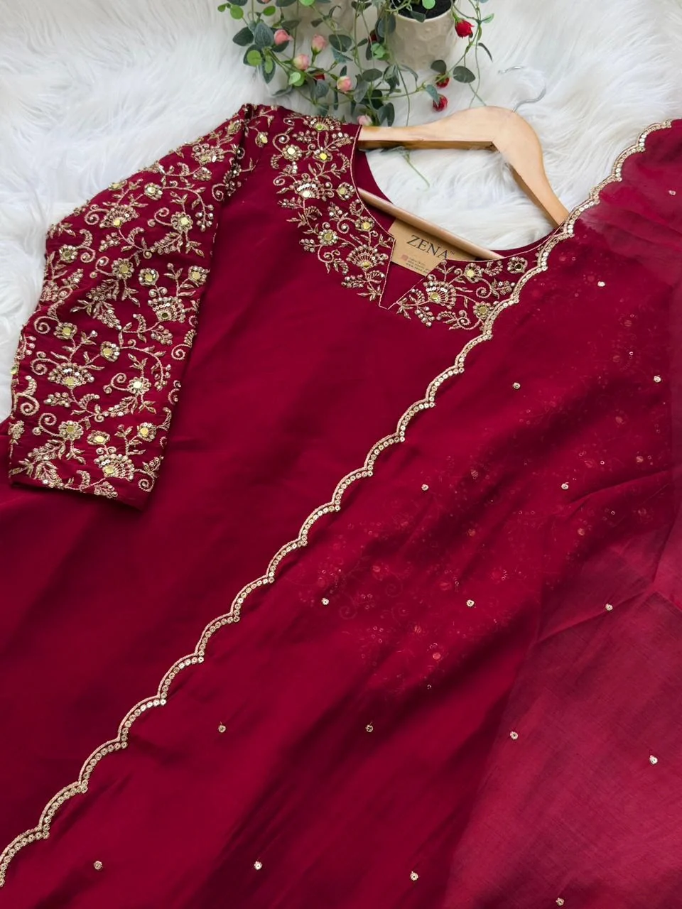 ✨ Glass Chanderi Embroidered Party Wear Kurti Set ✨ - Image 4
