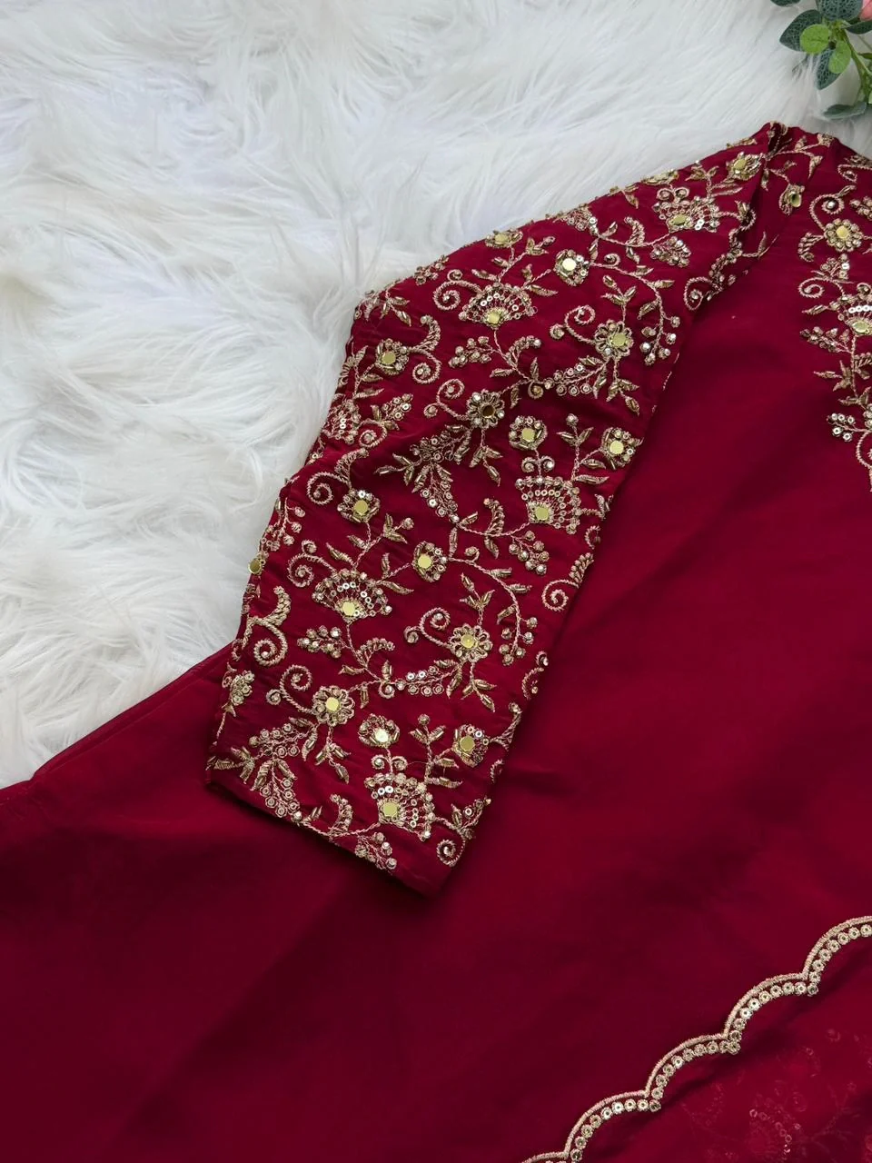 ✨ Glass Chanderi Embroidered Party Wear Kurti Set ✨ - Image 5