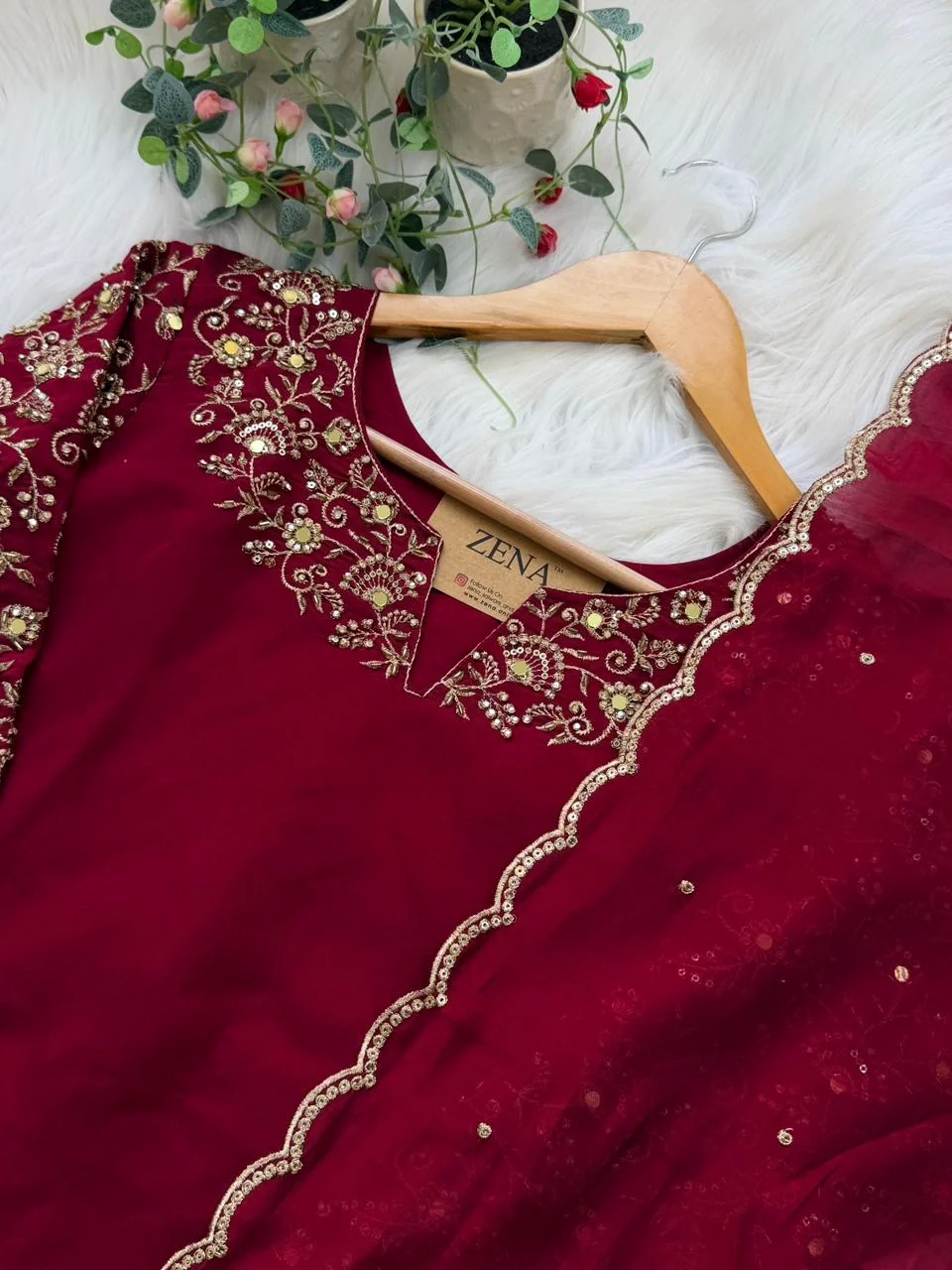 ✨ Glass Chanderi Embroidered Party Wear Kurti Set ✨ - Image 6